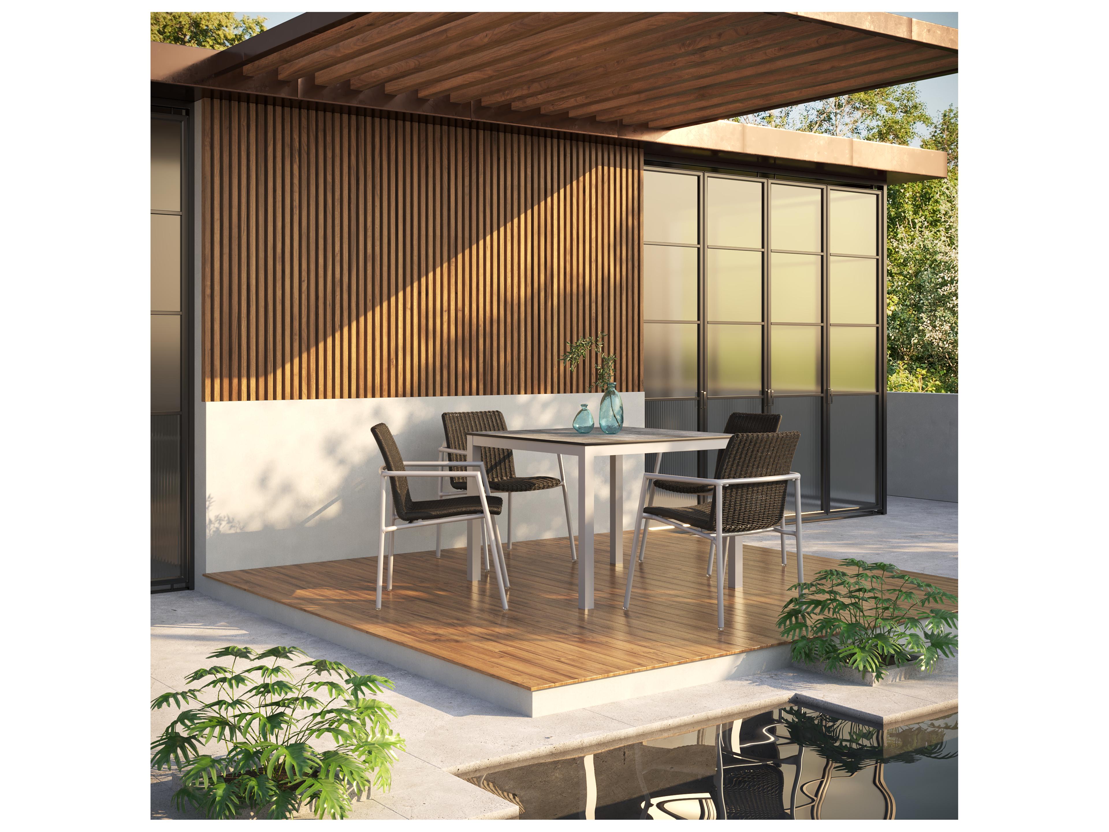 Oxford Garden Travira Aluminum Flint Square HPL Top Patio Dining Table with Umbrella Hole