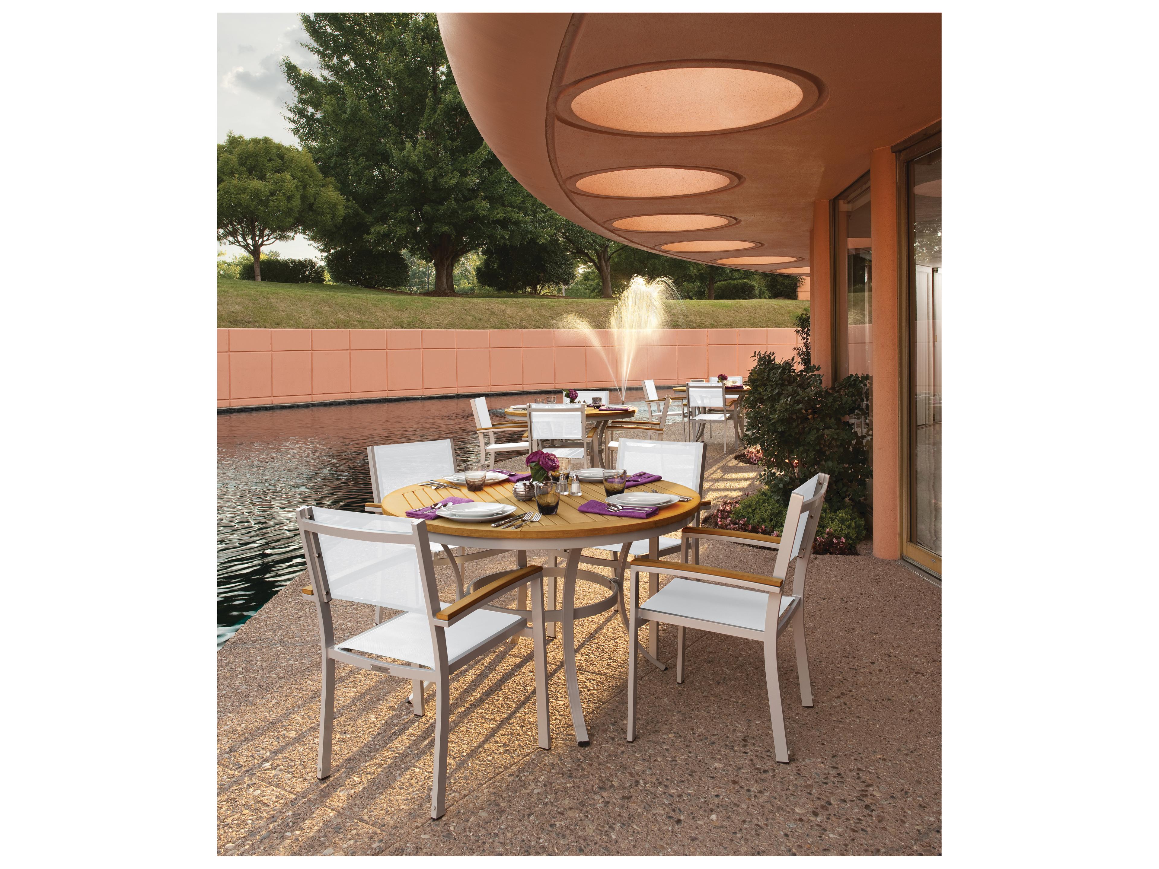 Oxford Garden Travira Aluminum Flint Round Tekwood Top Patio Dining Table with Umbrella Hole