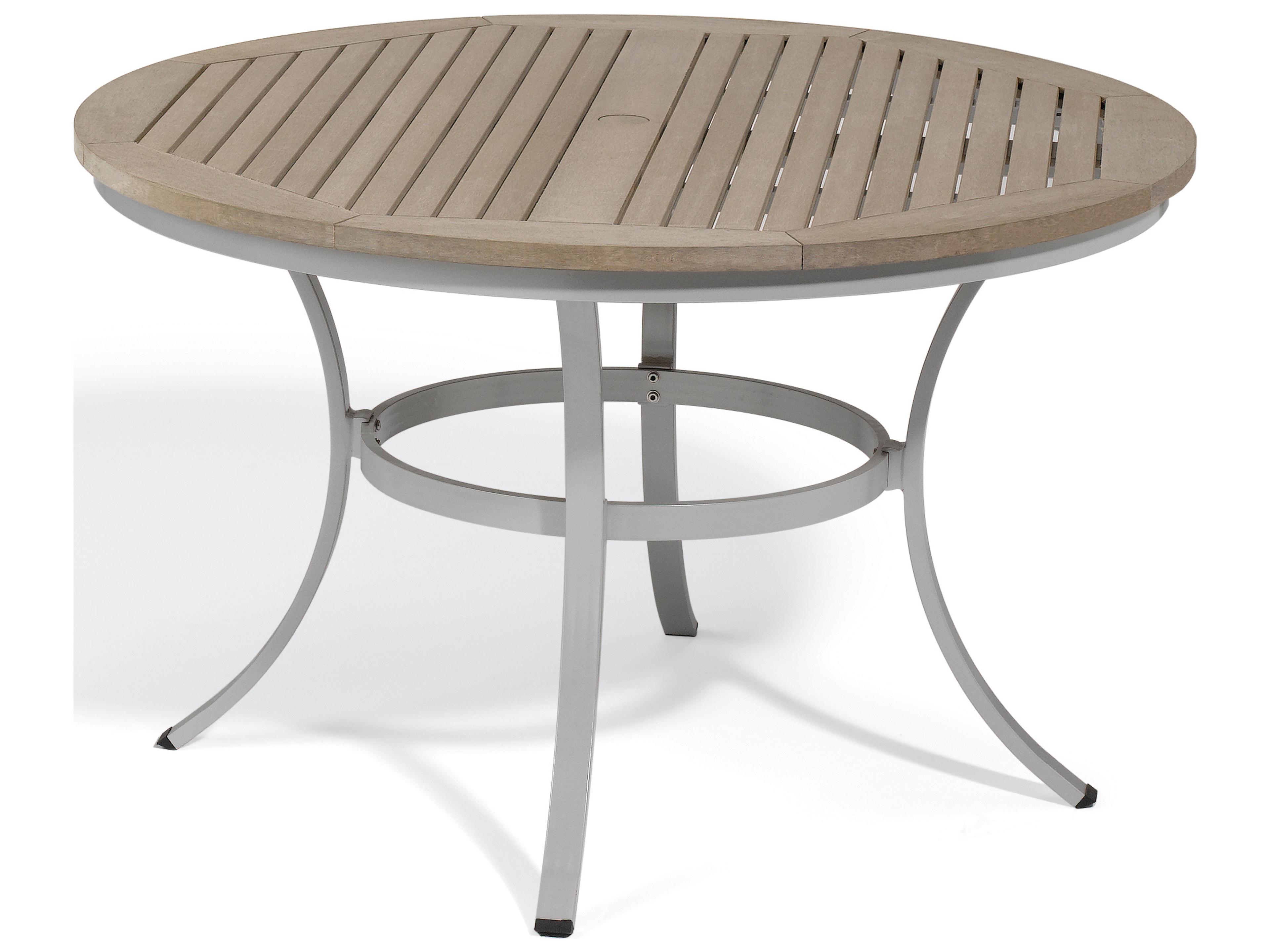 Travira Aluminum Flint Round Tekwood Top Outdoor Dining Table with Umbrella Hole