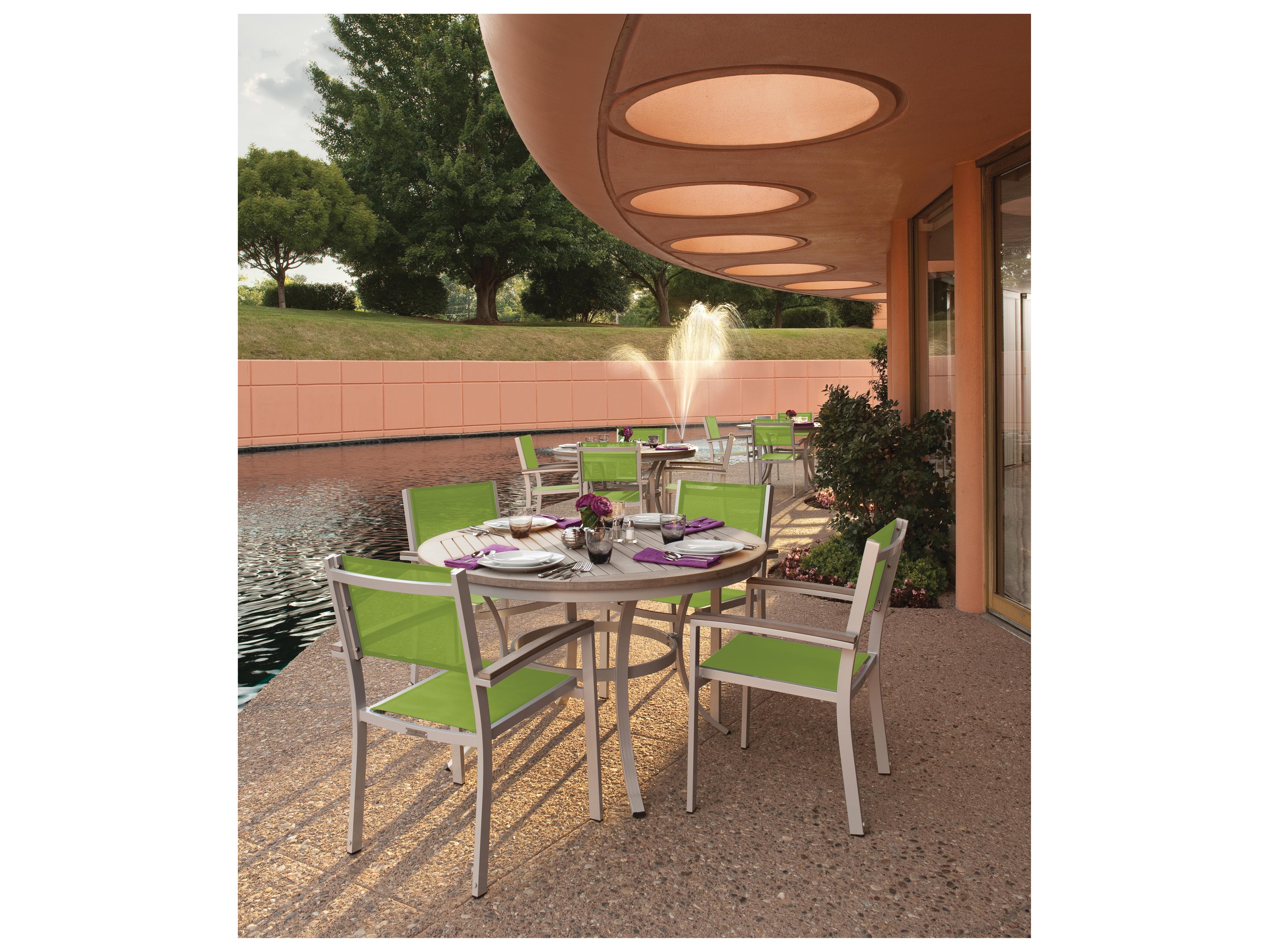 Oxford Garden Travira Aluminum Flint Round Tekwood Top Outdoor Dining Table with Umbrella Hole
