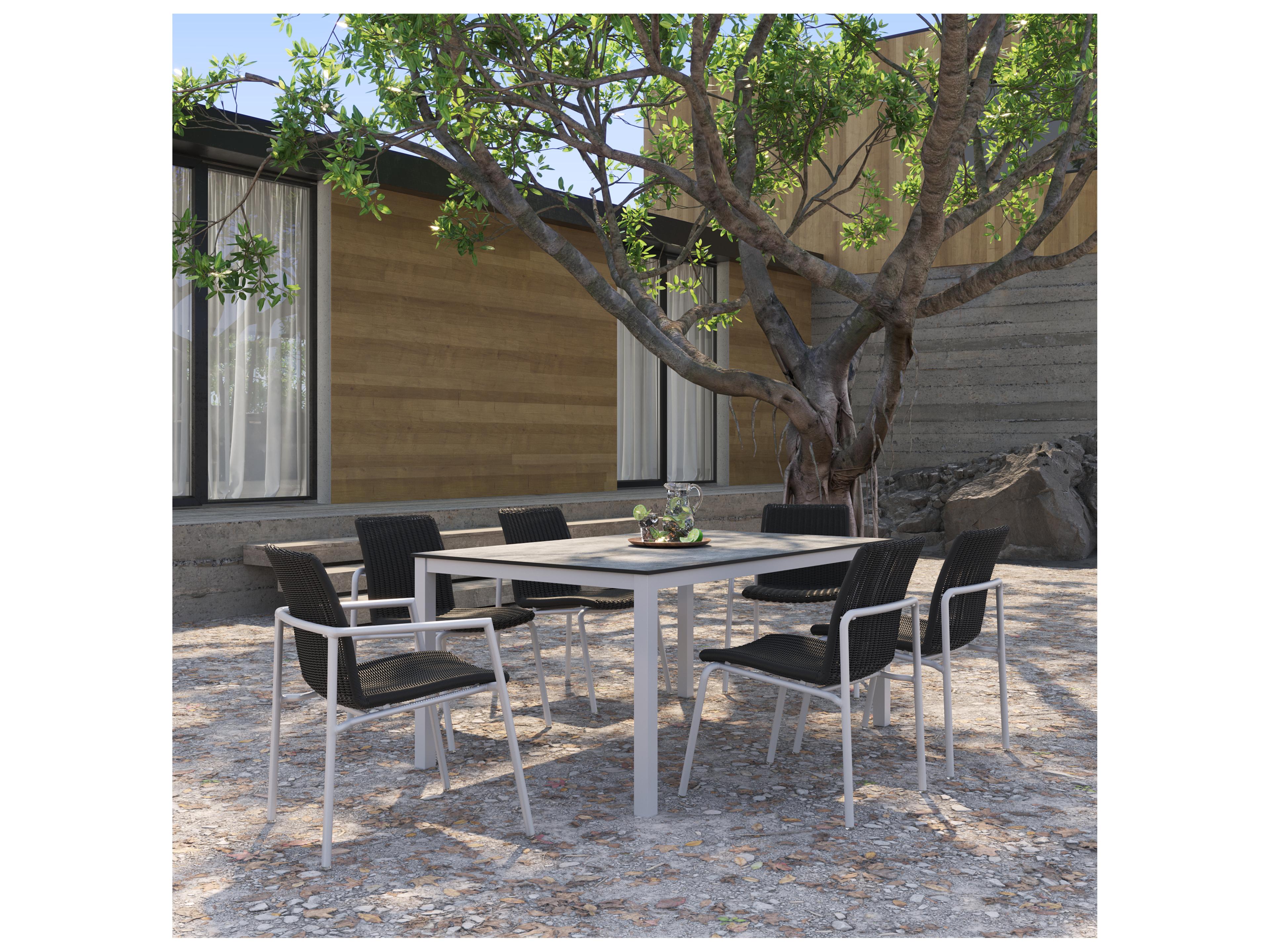 Oxford Garden Travira Aluminum Chalk Rectangular HPL Top Outdoor Dining Table with Umbrella Hole