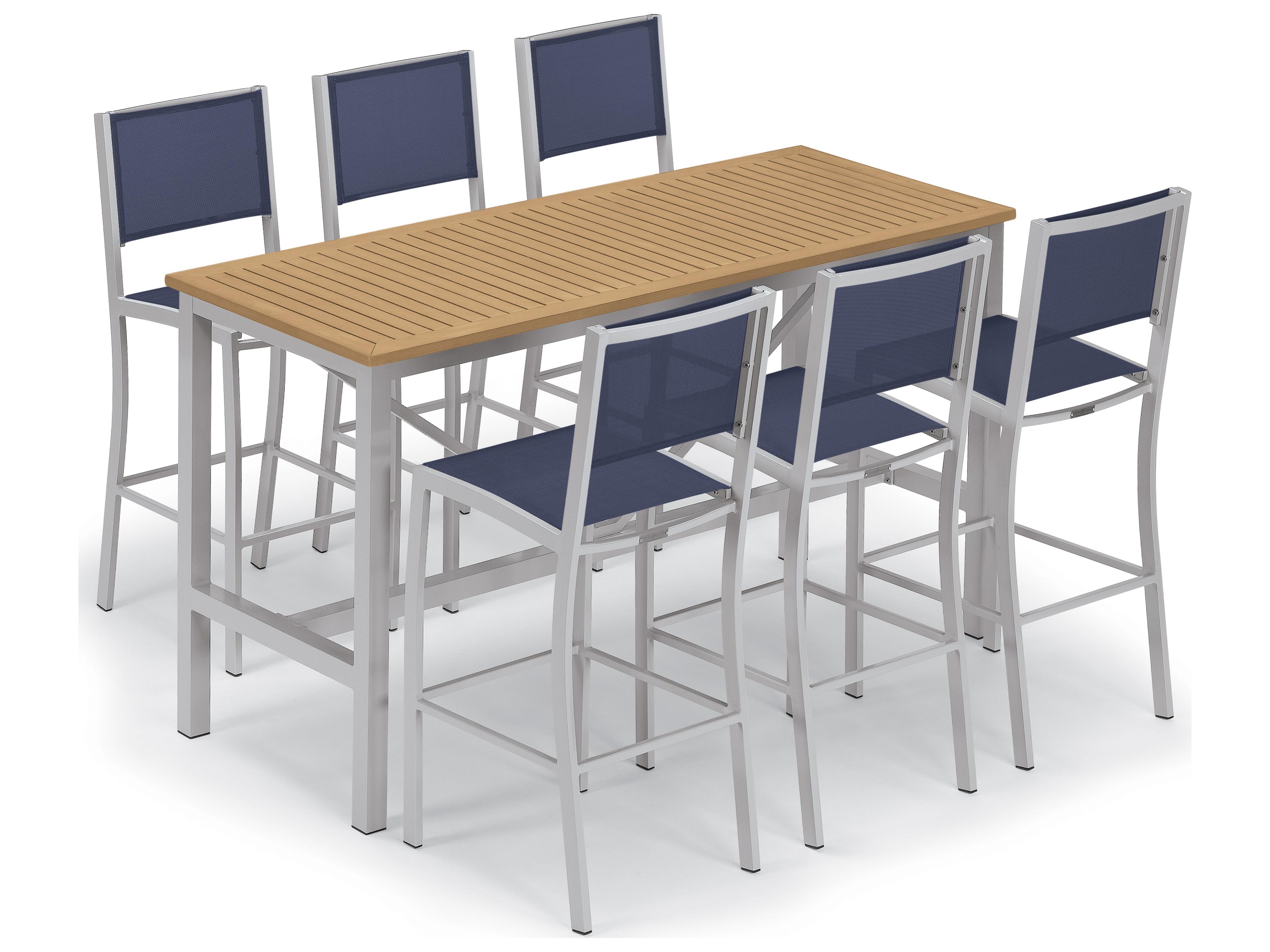 Oxford Garden Travira Aluminum Flint Stackable Outdoor Bar Chair with Ink Pen Sling