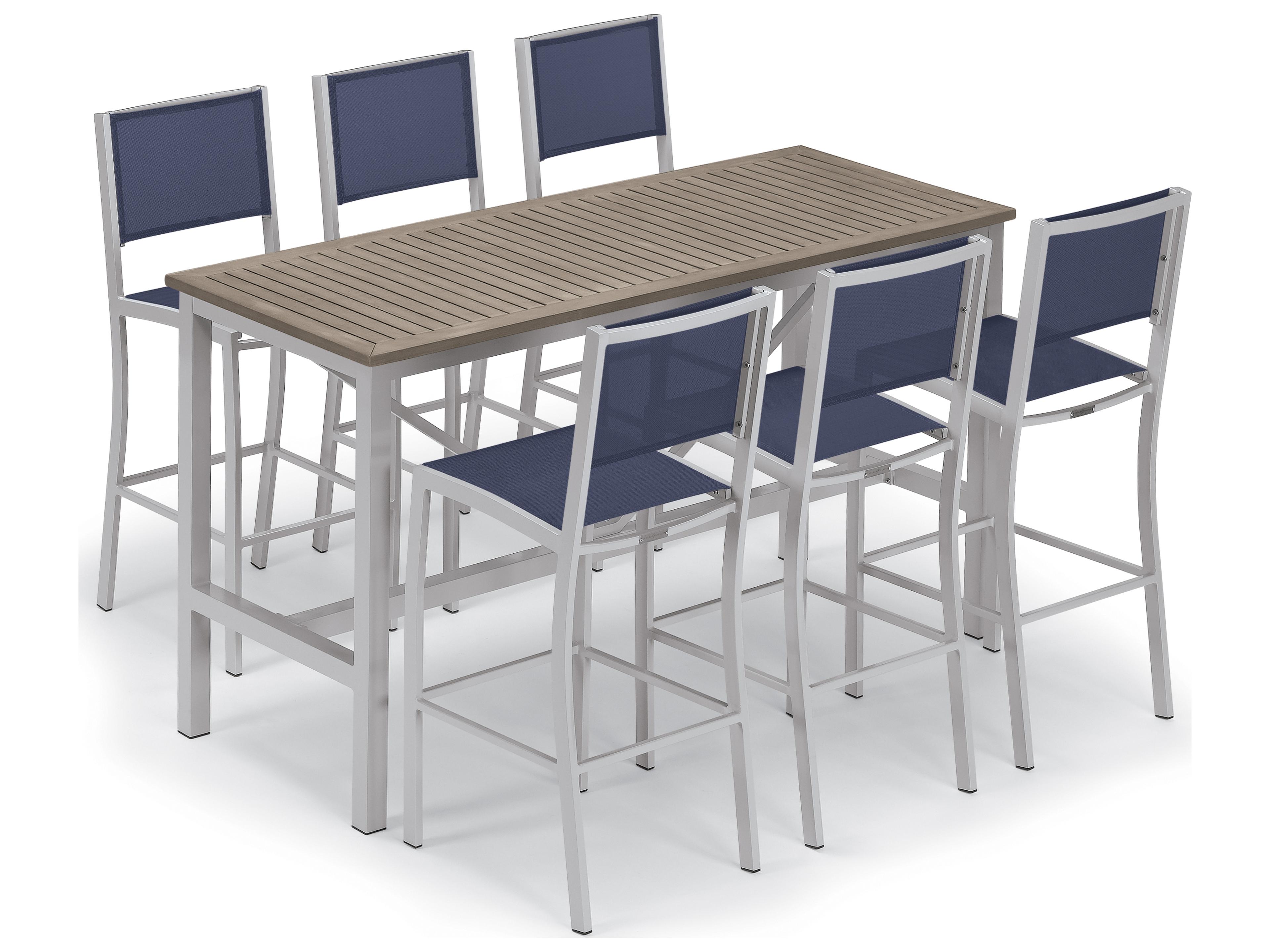 Oxford Garden Travira Aluminum Flint Stackable Outdoor Bar Chair with Ink Pen Sling