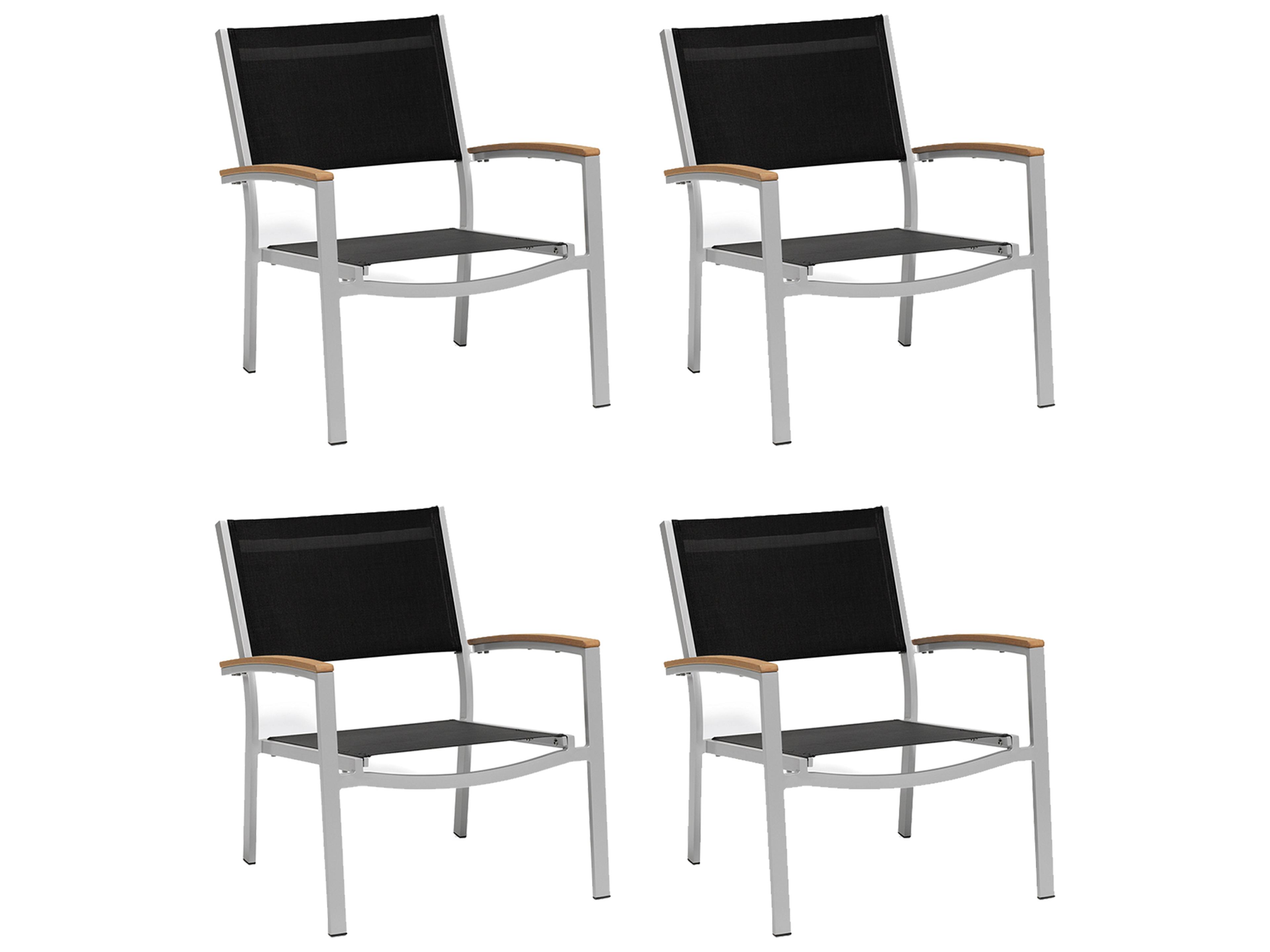 Travira Aluminum Flint Outdoor Patio Lounge Chair with Black Sling Set of 4