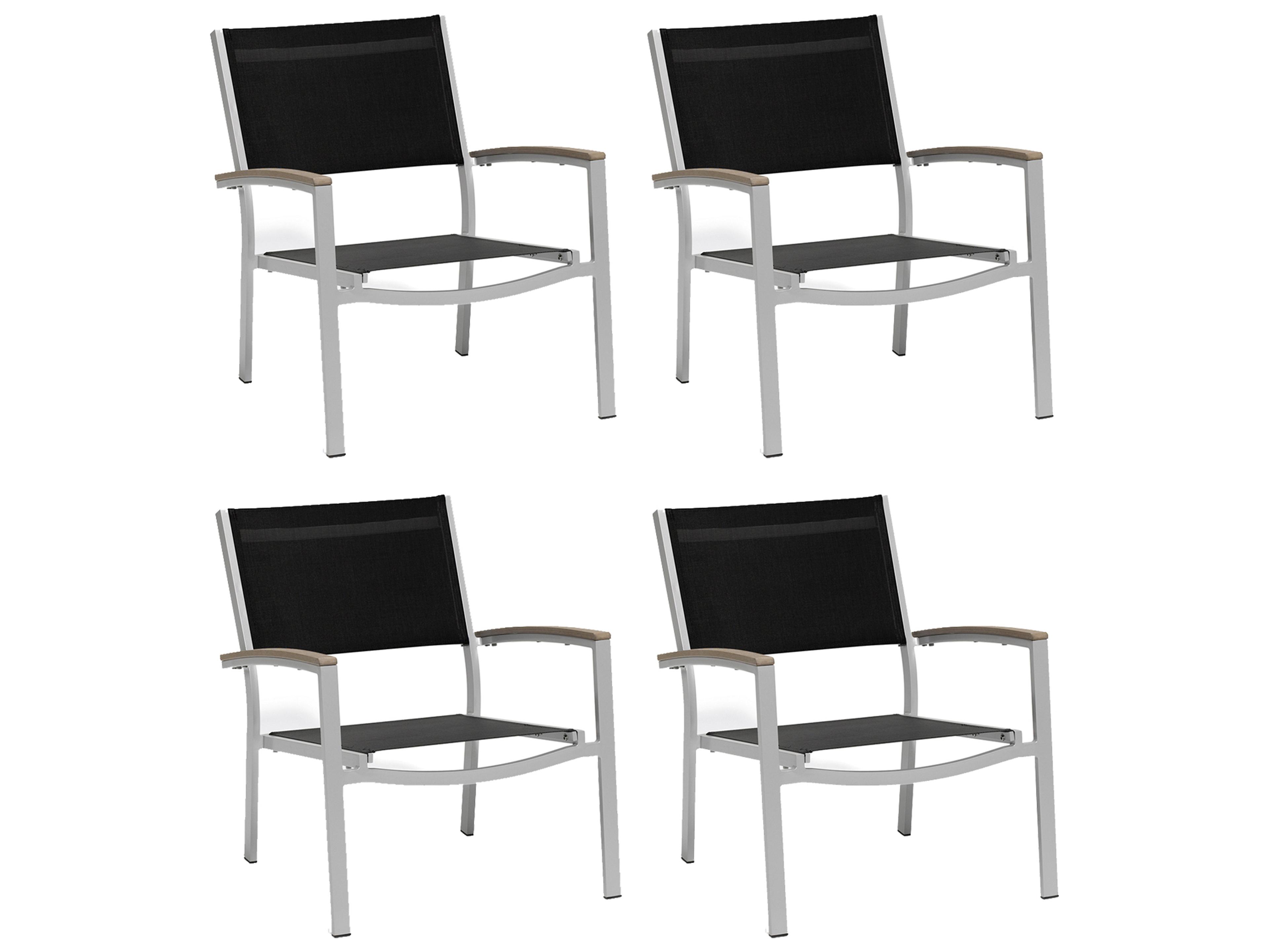 Travira Aluminum Flint Outdoor Lounge Chair with Black Sling Set of 4