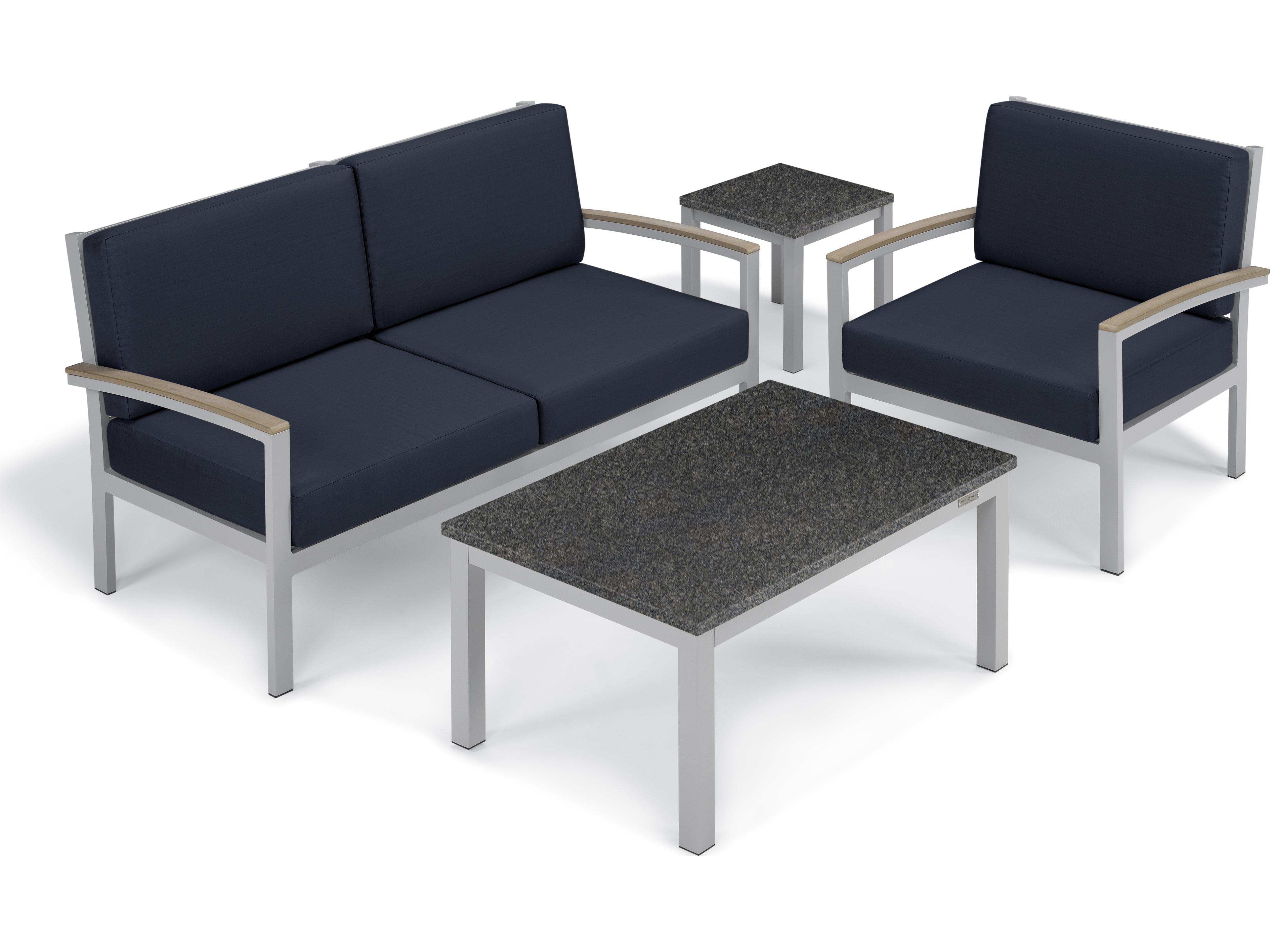 Oxford Garden Travira Aluminum Flint Patio Lounge Chair with Midnight Blue Cushions