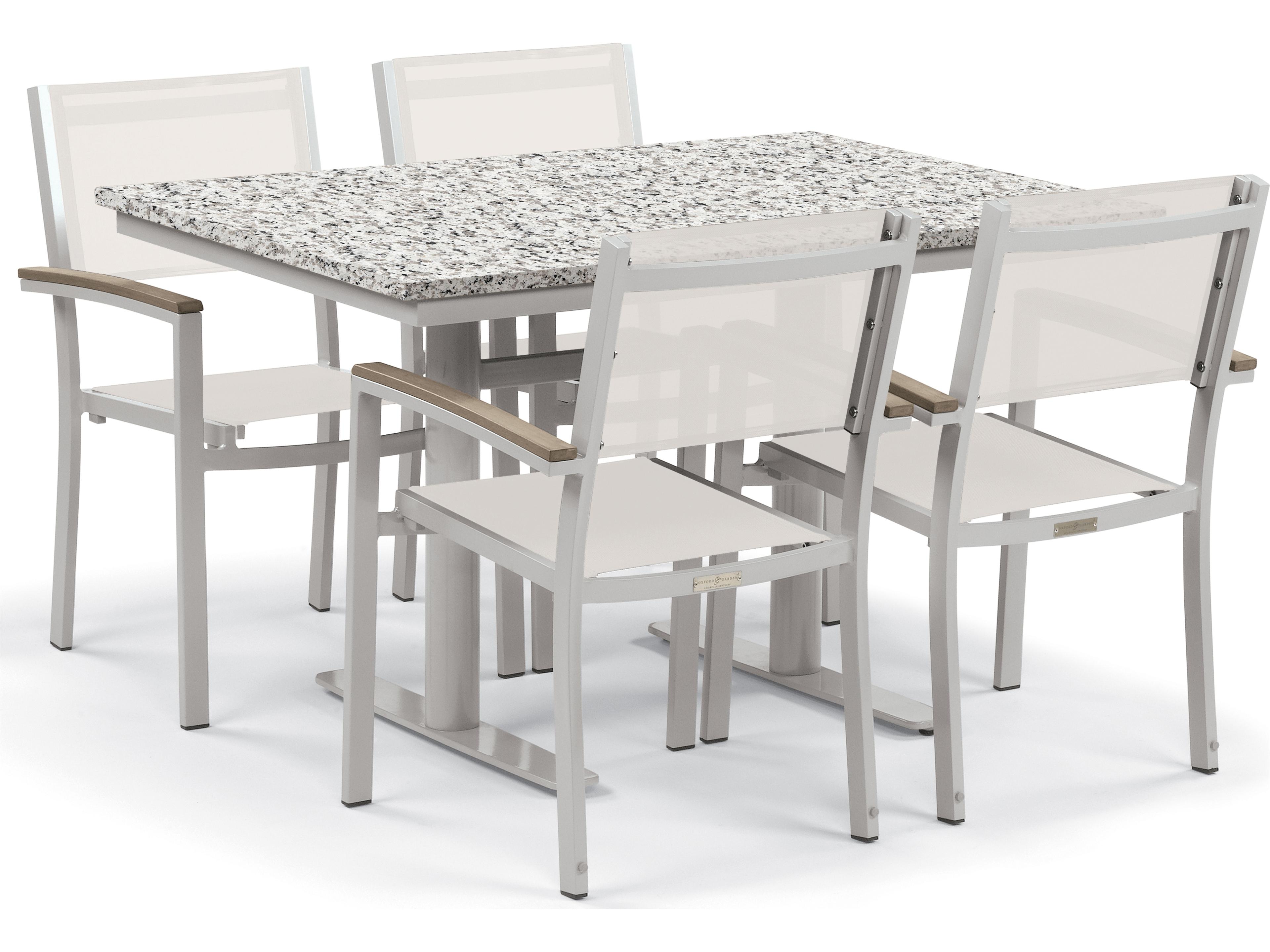 Oxford Garden Travira Aluminum Flint Stackable Outdoor Dining Arm Chair with Natural Sling Set of 4