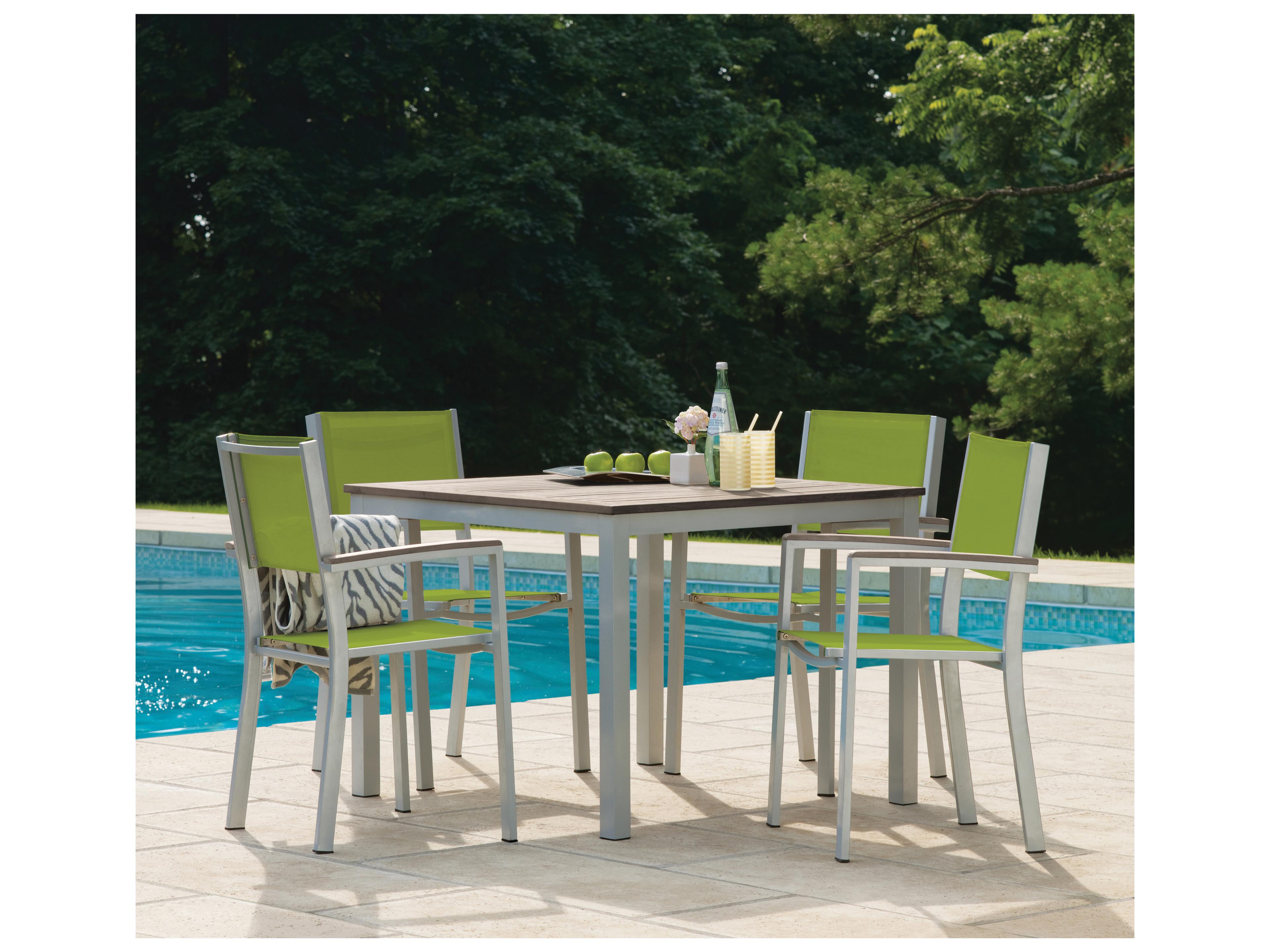 Oxford Garden Travira Aluminum Flint Stackable Outdoor Dining Arm Chair with Go Green Sling Set of 4