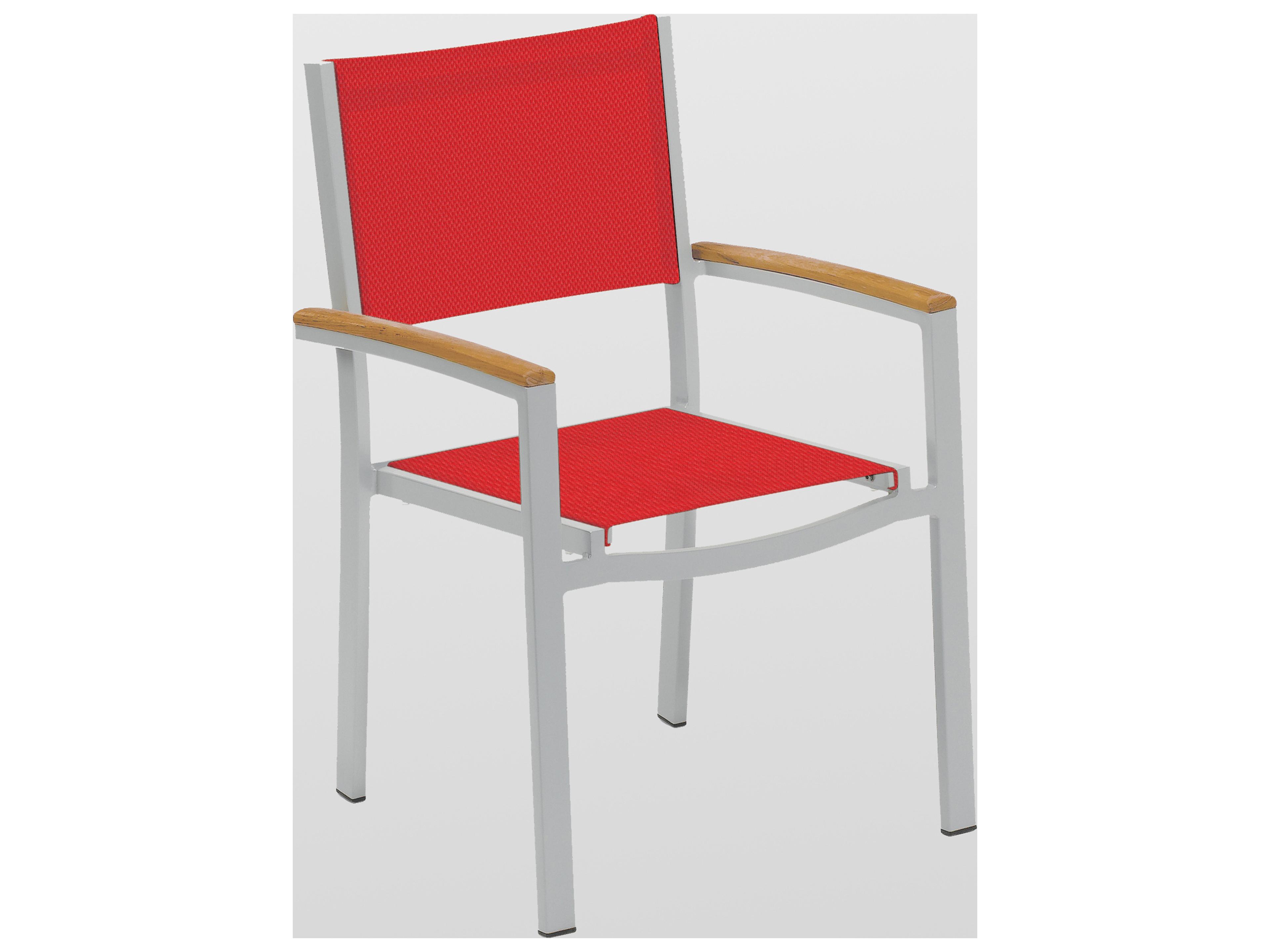 Oxford Garden Travira Aluminum Flint Stackable Patio Dining Arm Chair with Red Sling Set of 2