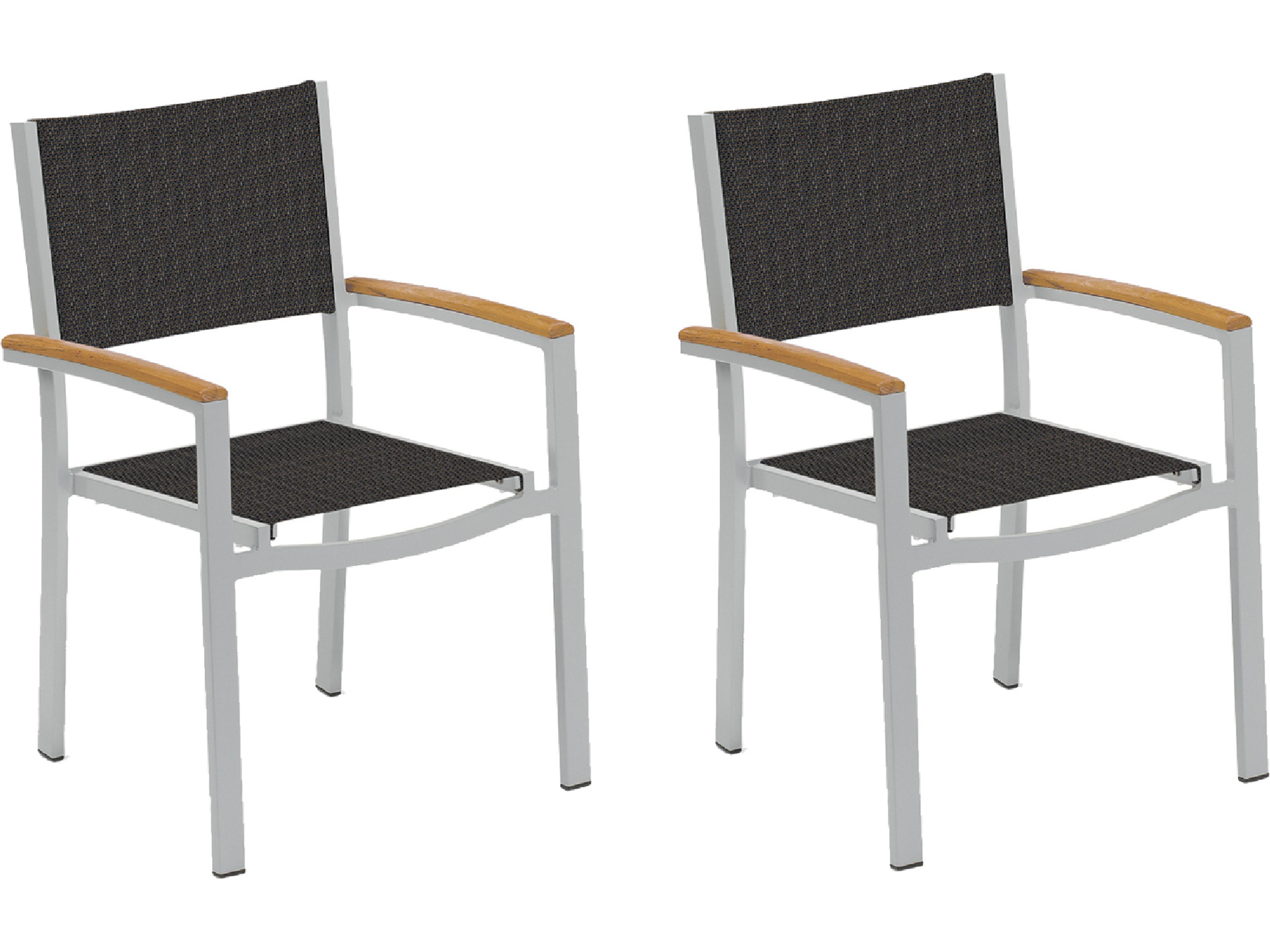 Travira Aluminum Flint Stackable Outdoor Dining Arm Chair with Ninja Sling Set of 2