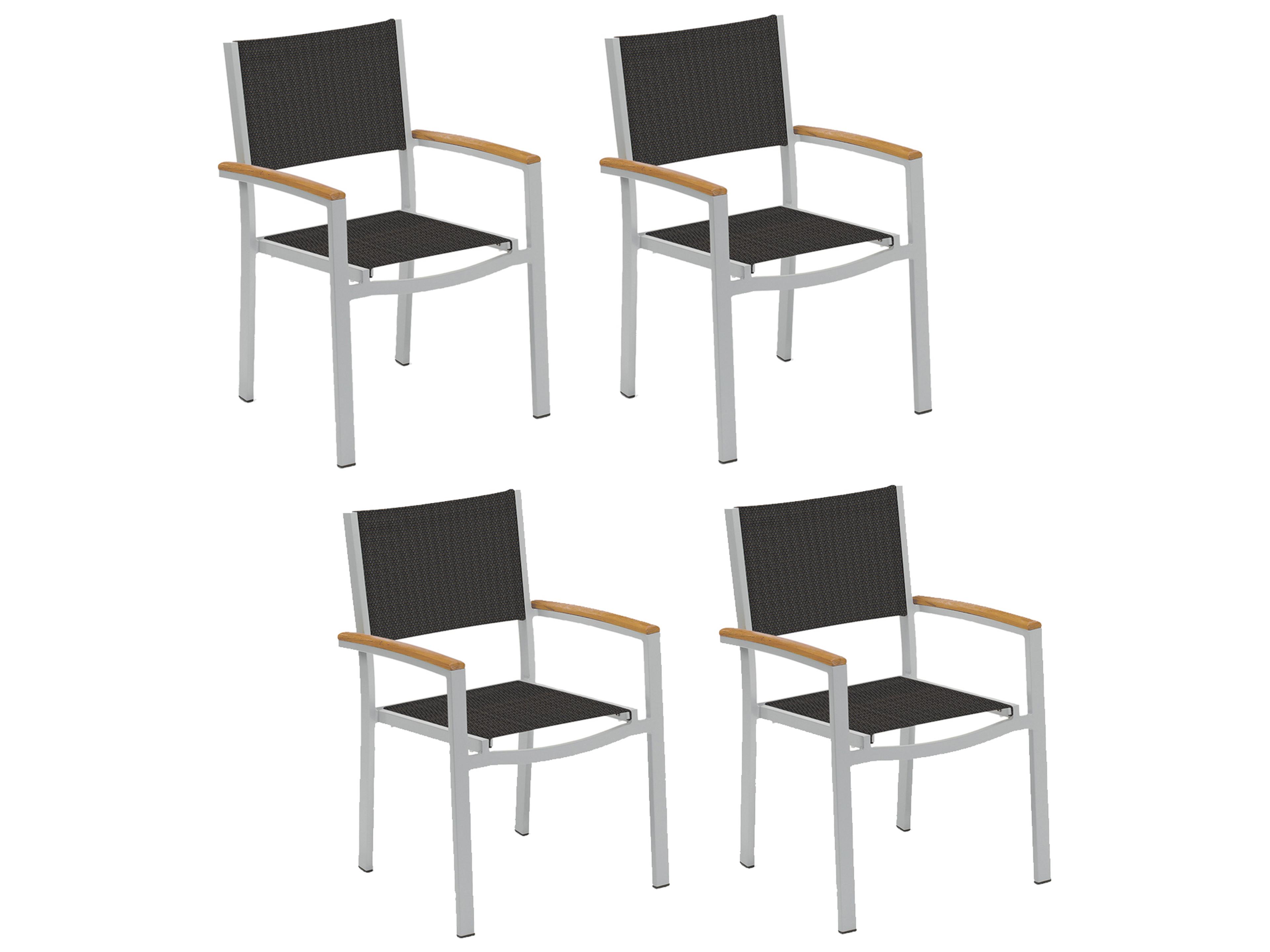 Oxford Garden Travira Aluminum Flint Stackable Outdoor Dining Arm Chair with Ninja Sling Set of 2