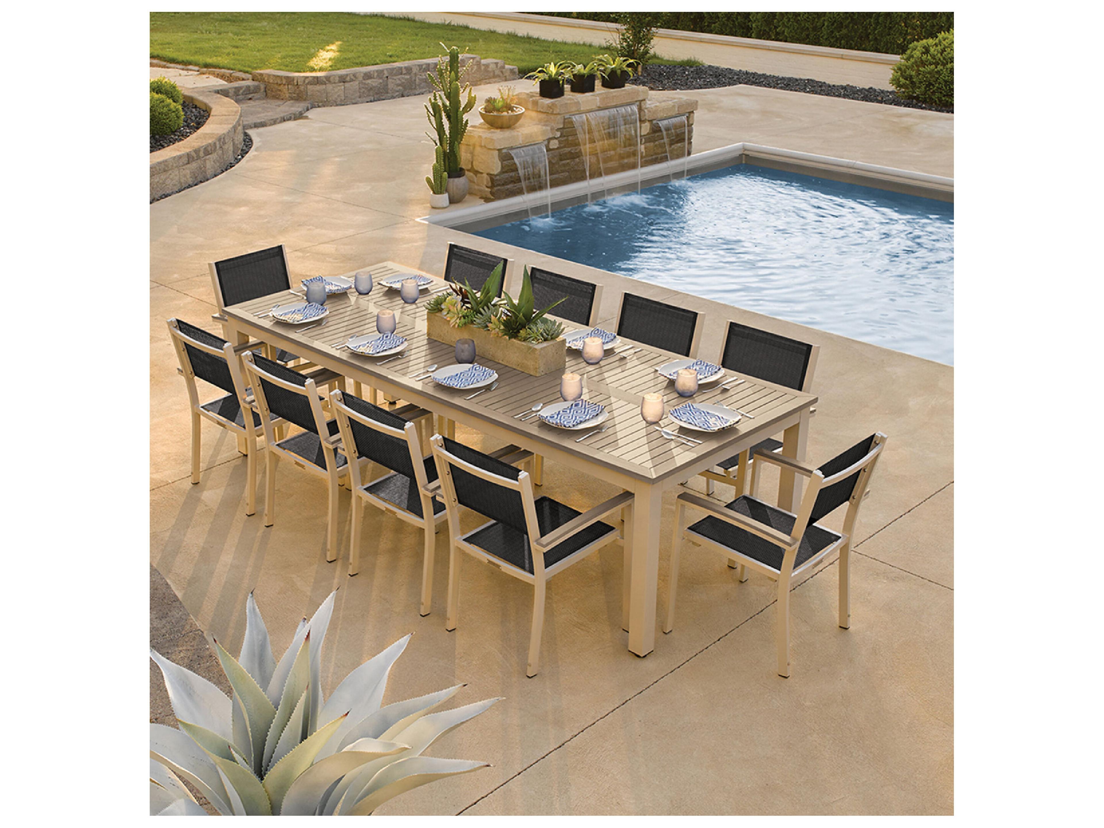 Oxford Garden Travira Aluminum Flint Stackable Patio Dining Arm Chair with Ninja Sling Set of 2