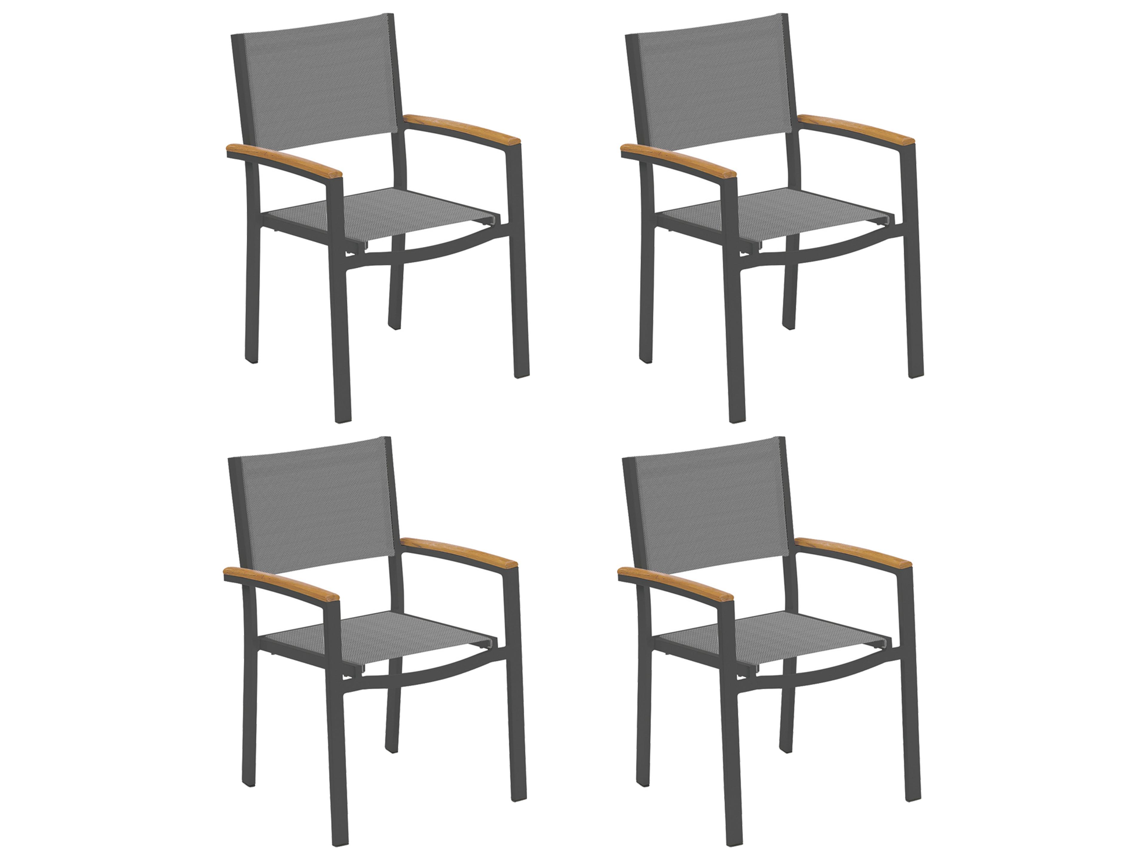 Travira Aluminum Carbon Stackable Patio Dining Arm Chair with Titanium Sling Set of 4