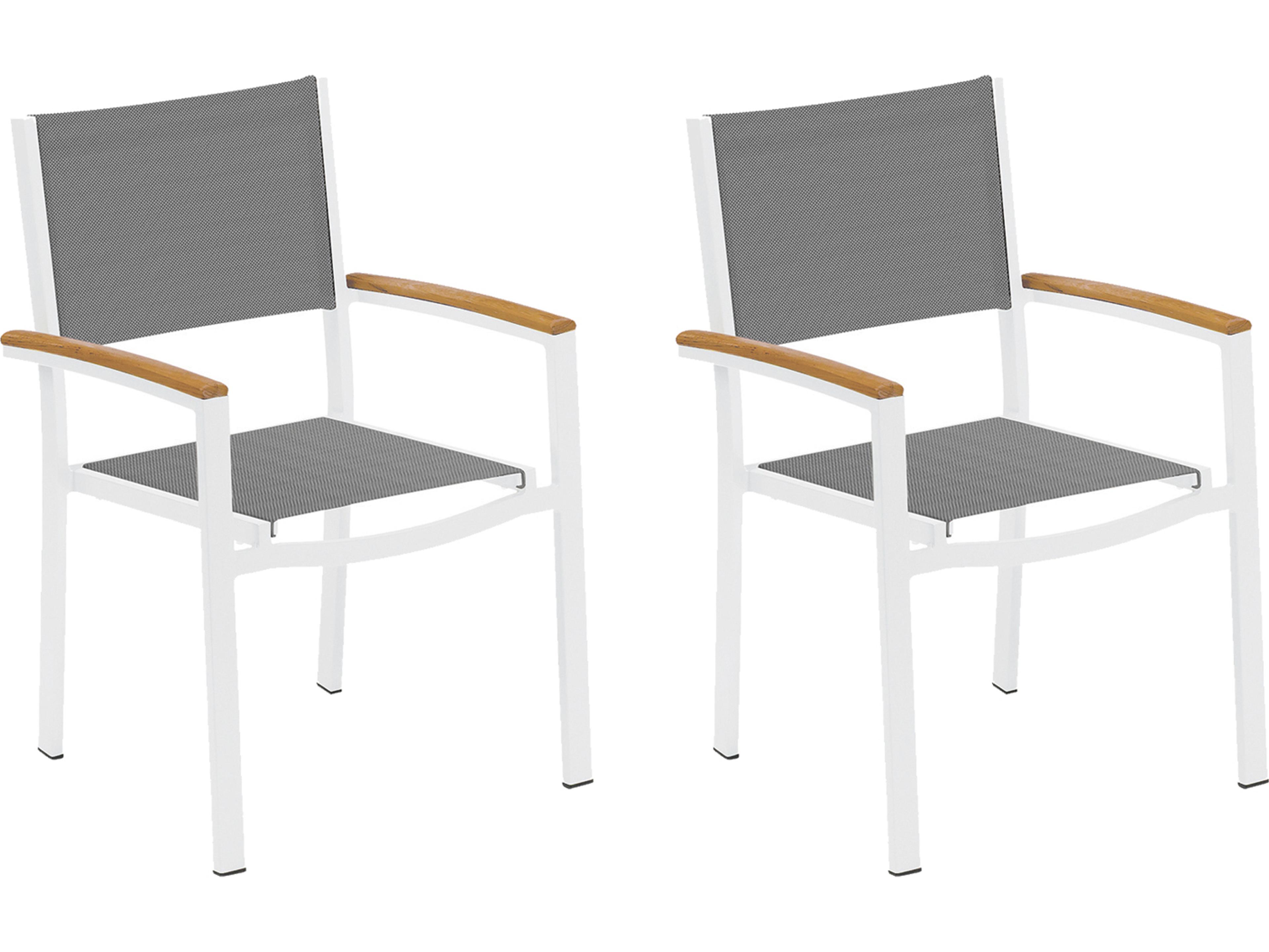 Travira Aluminum Chalk Stackable Outdoor Dining Arm Chair with Titanium Sling Set of 2