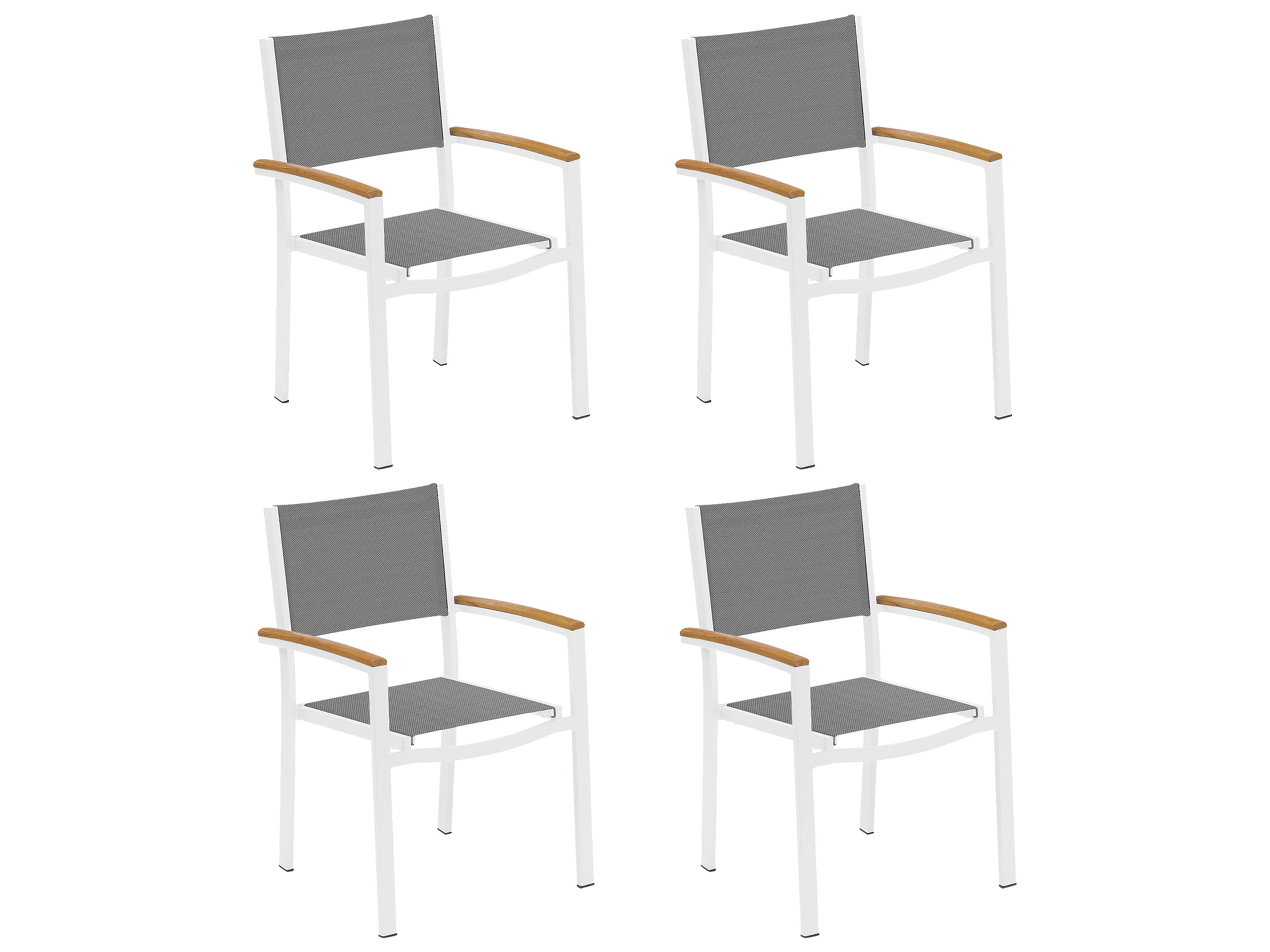 Travira Aluminum Chalk Stackable Outdoor Patio Dining Arm Chair with Titanium Sling Set of 4