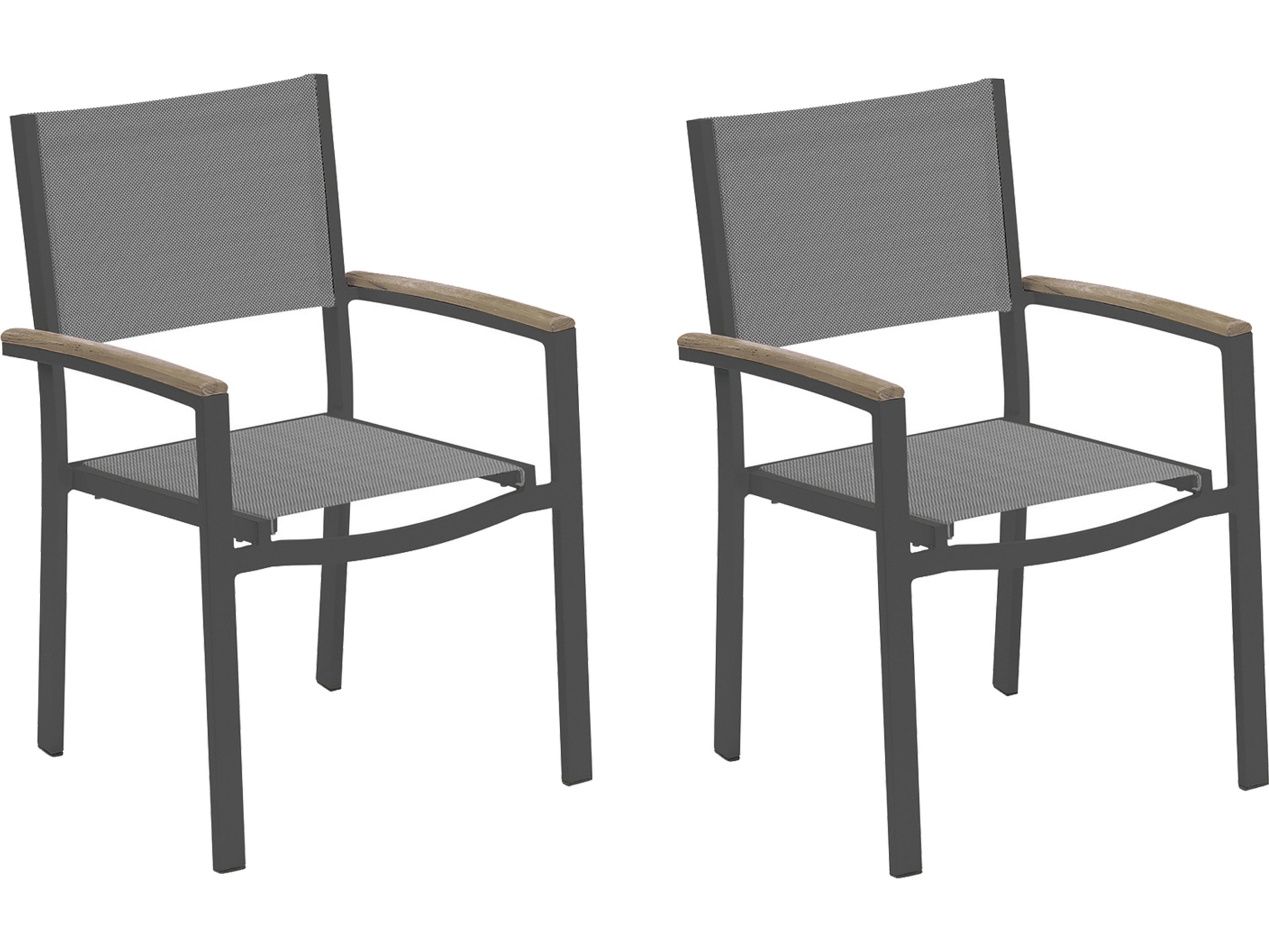 Travira Aluminum Carbon Stackable Patio Dining Arm Chair with Titanium Sling Set of 2