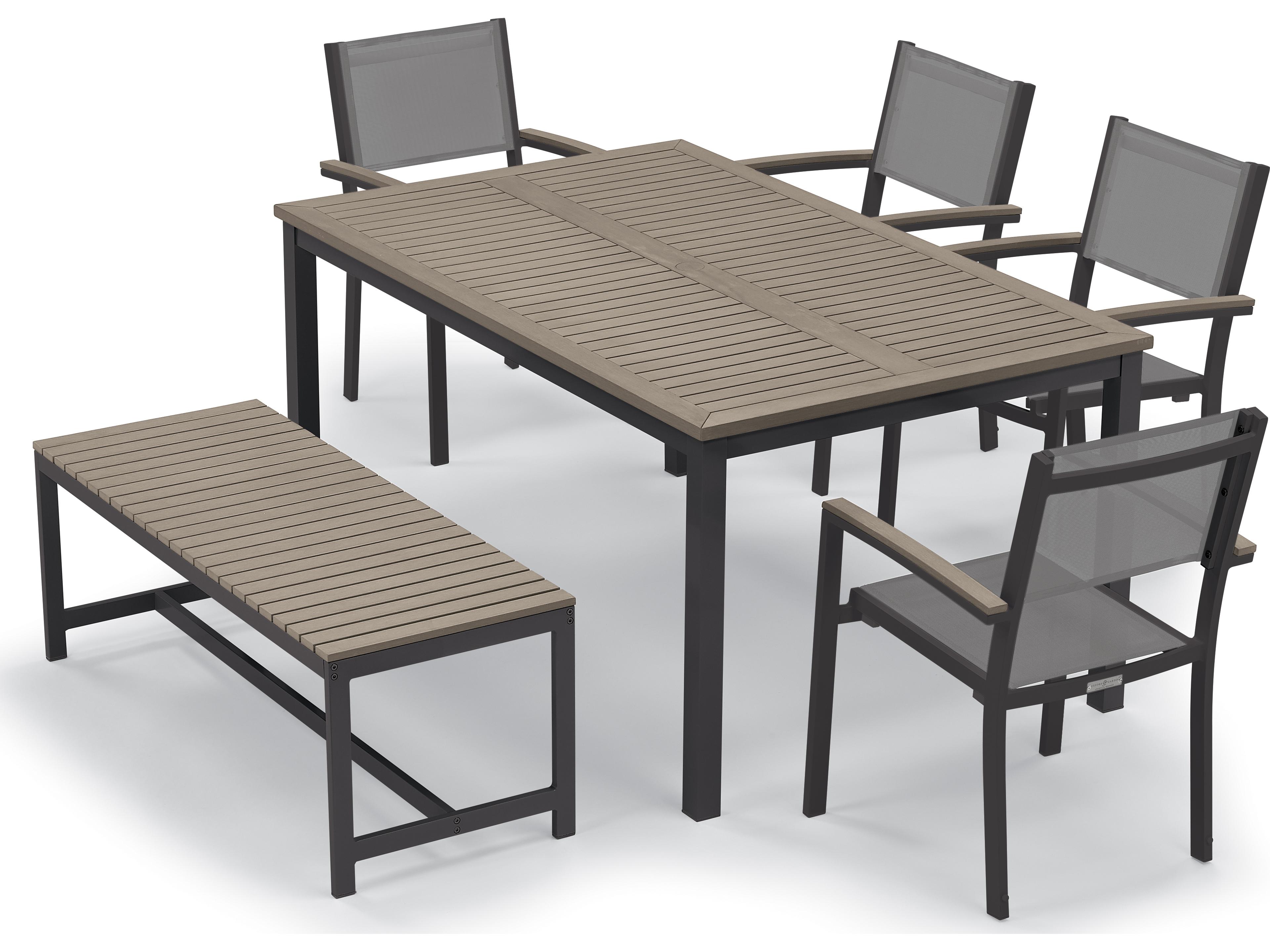 Oxford Garden Travira Aluminum Carbon Stackable Patio Dining Arm Chair with Titanium Sling Set of 2