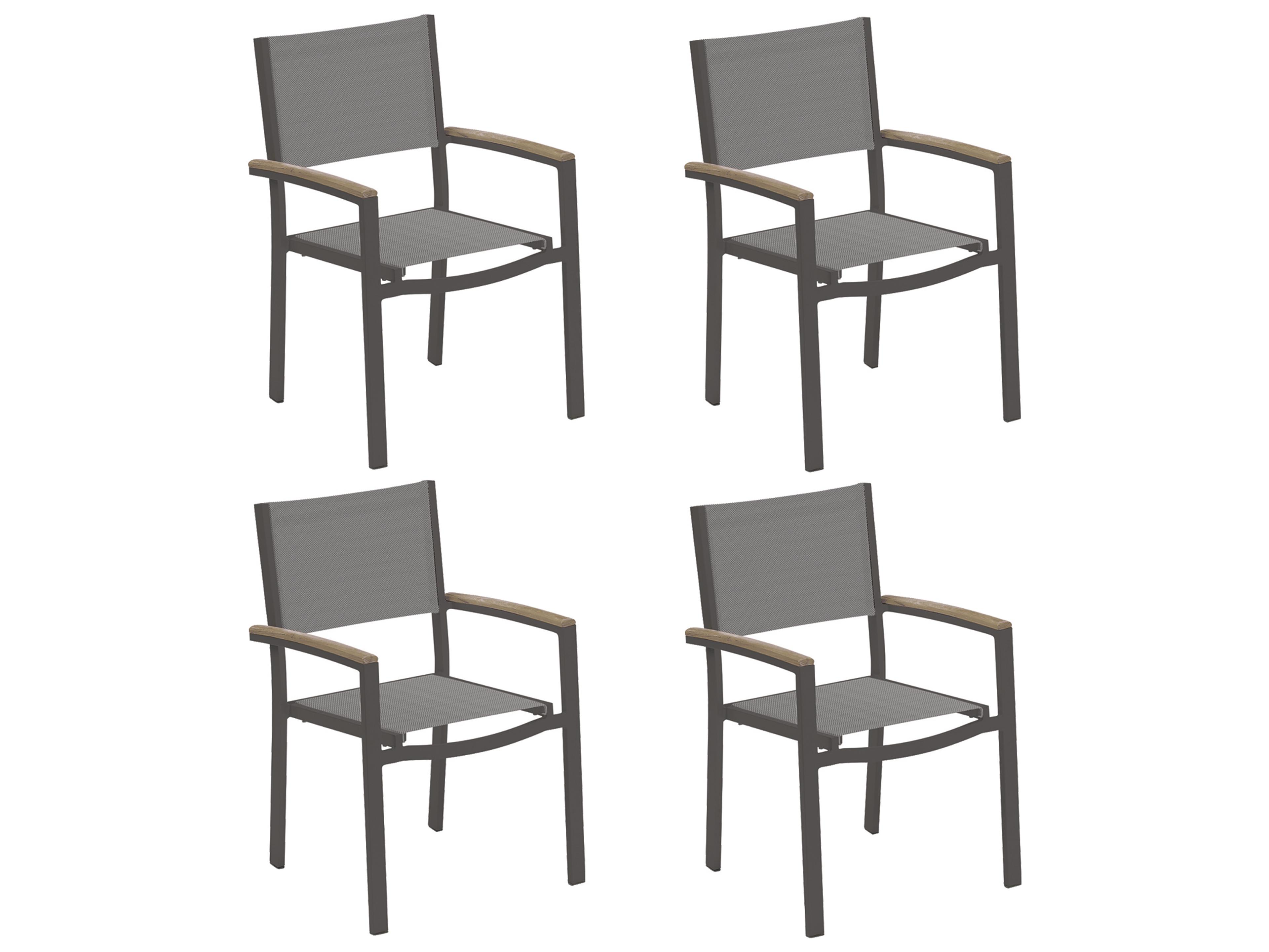 Travira Aluminum Carbon Stackable Outdoor Dining Arm Chair with Titanium Sling Set of 4