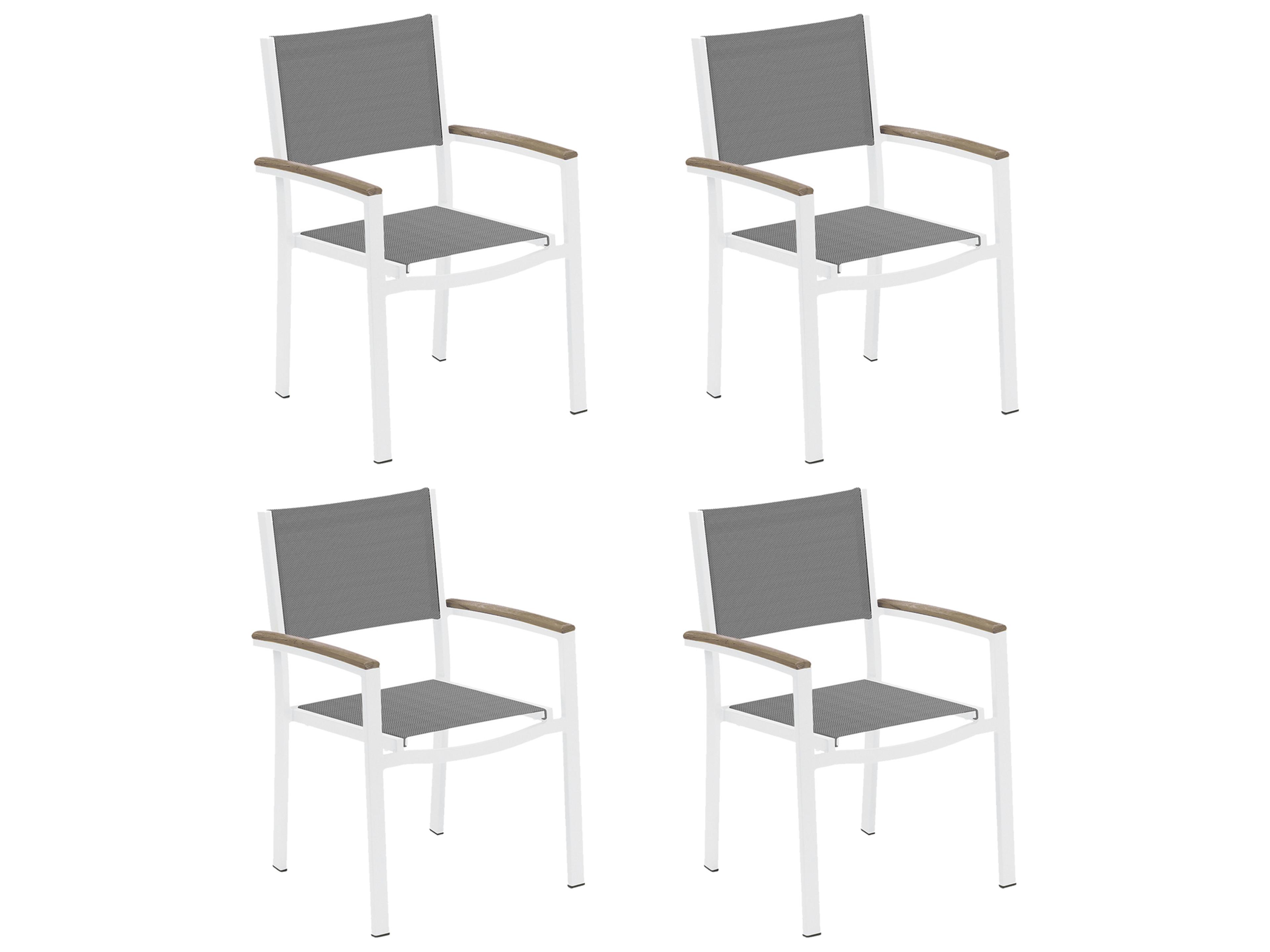 Travira Aluminum Chalk Stackable Patio Dining Arm Chair with Titanium Sling Set of 4