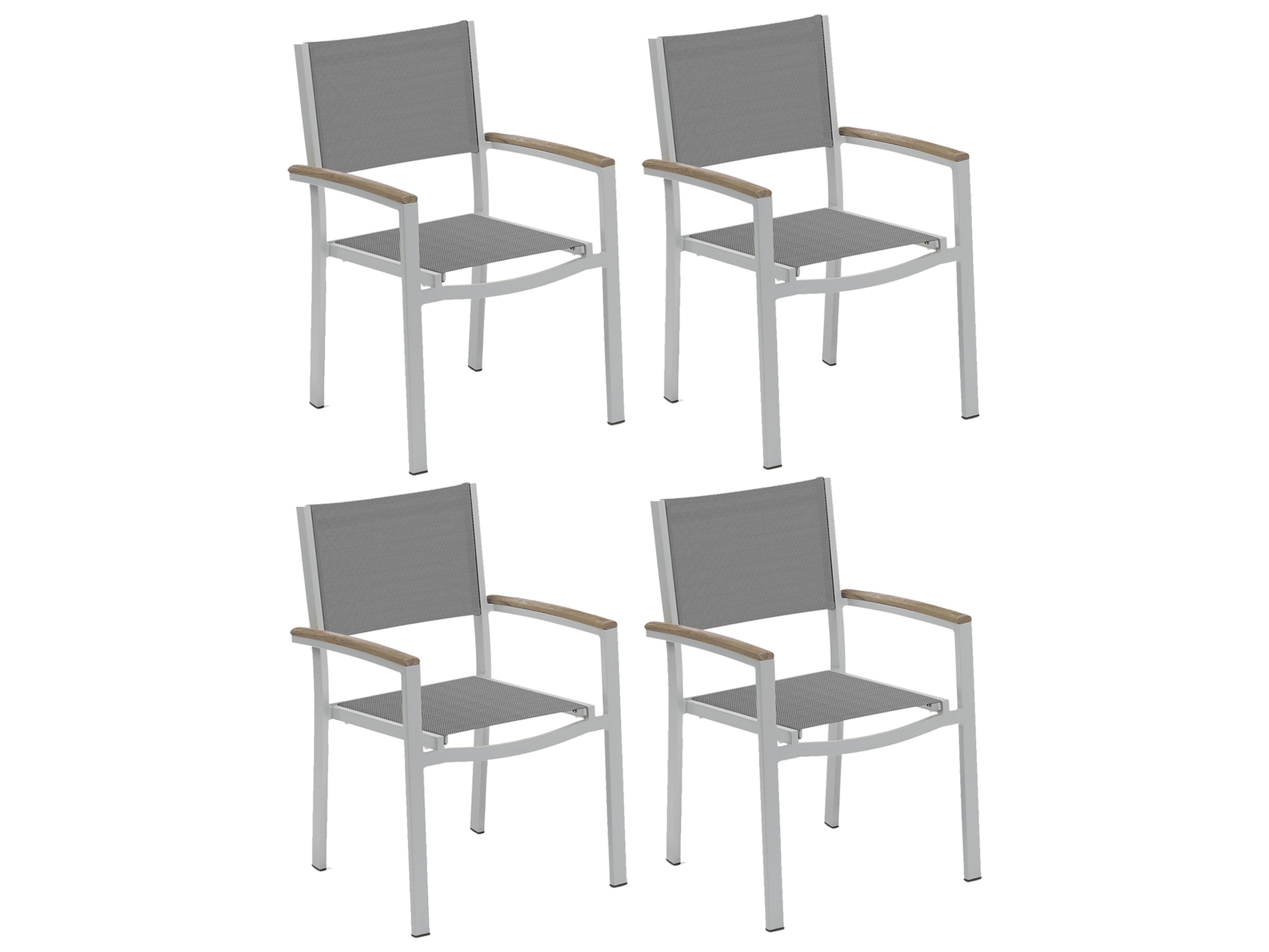 Travira Aluminum Flint Stackable Outdoor Dining Arm Chair with Titanium Sling Set of 4