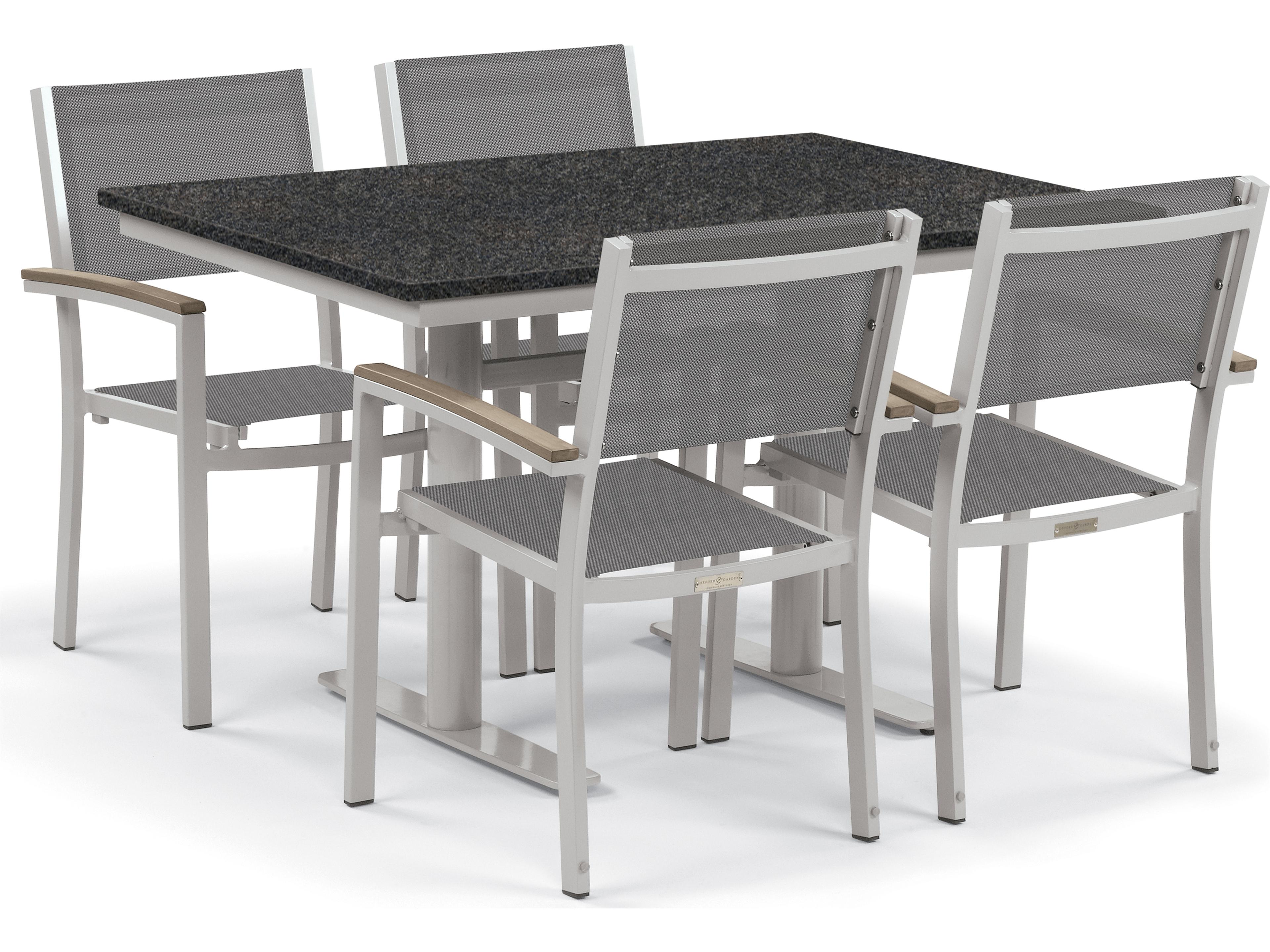 Oxford Garden Travira Aluminum Flint Stackable Outdoor Dining Arm Chair with Titanium Sling Set of 4