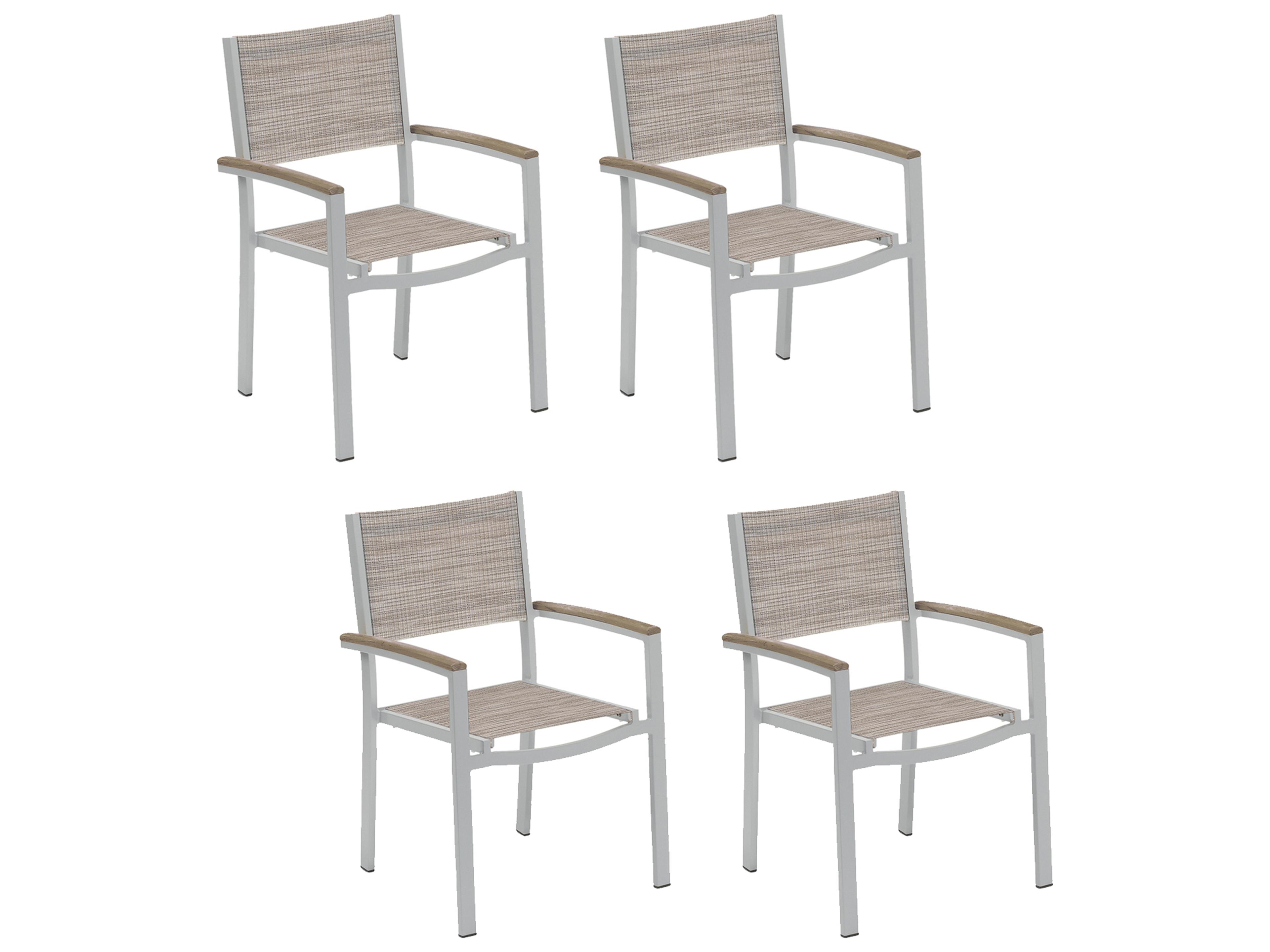 Travira Aluminum Flint Stackable Patio Dining Arm Chair with Bellows Sling Set of 4