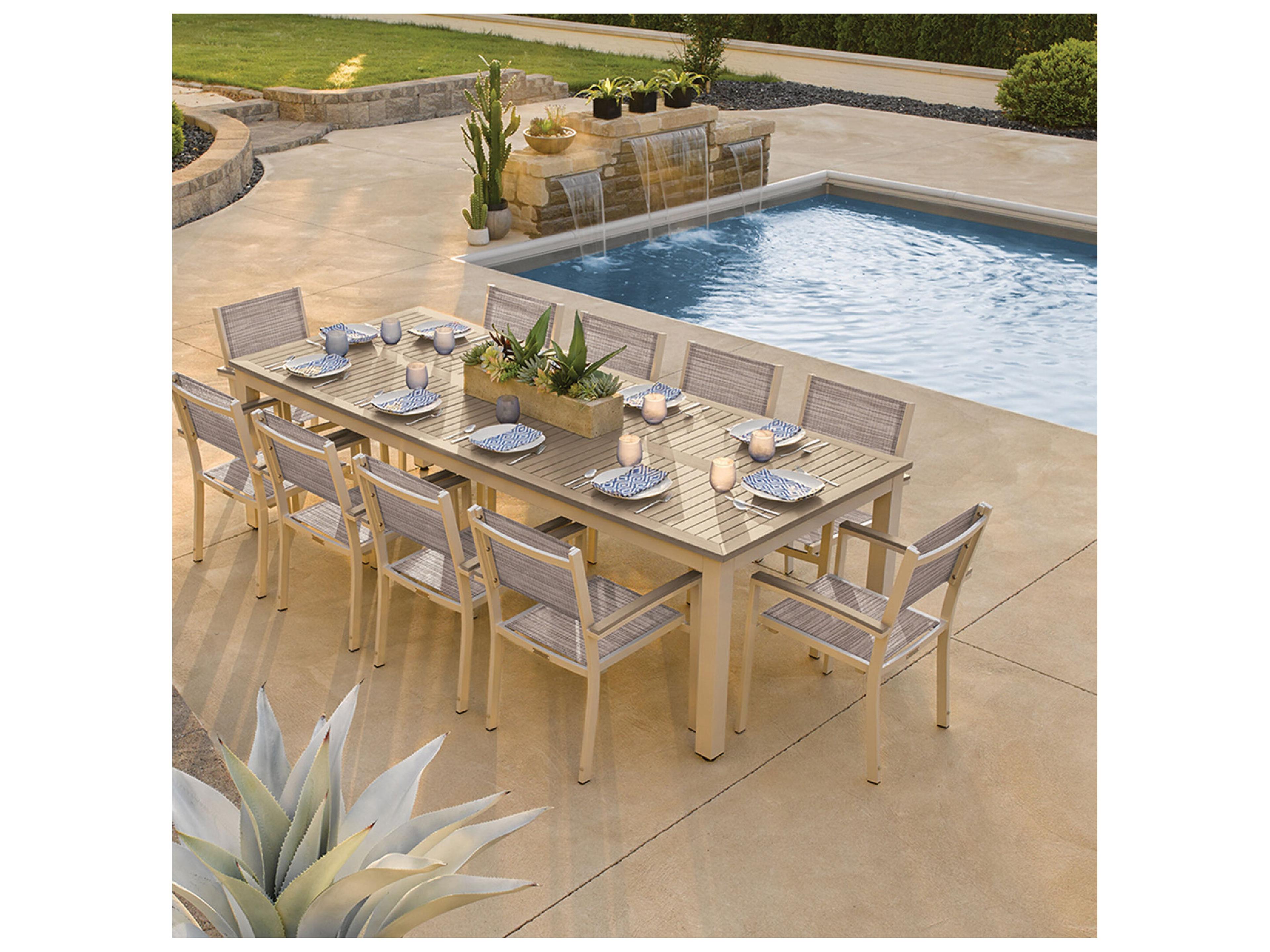 Oxford Garden Travira Aluminum Flint Stackable Patio Dining Arm Chair with Bellows Sling Set of 4