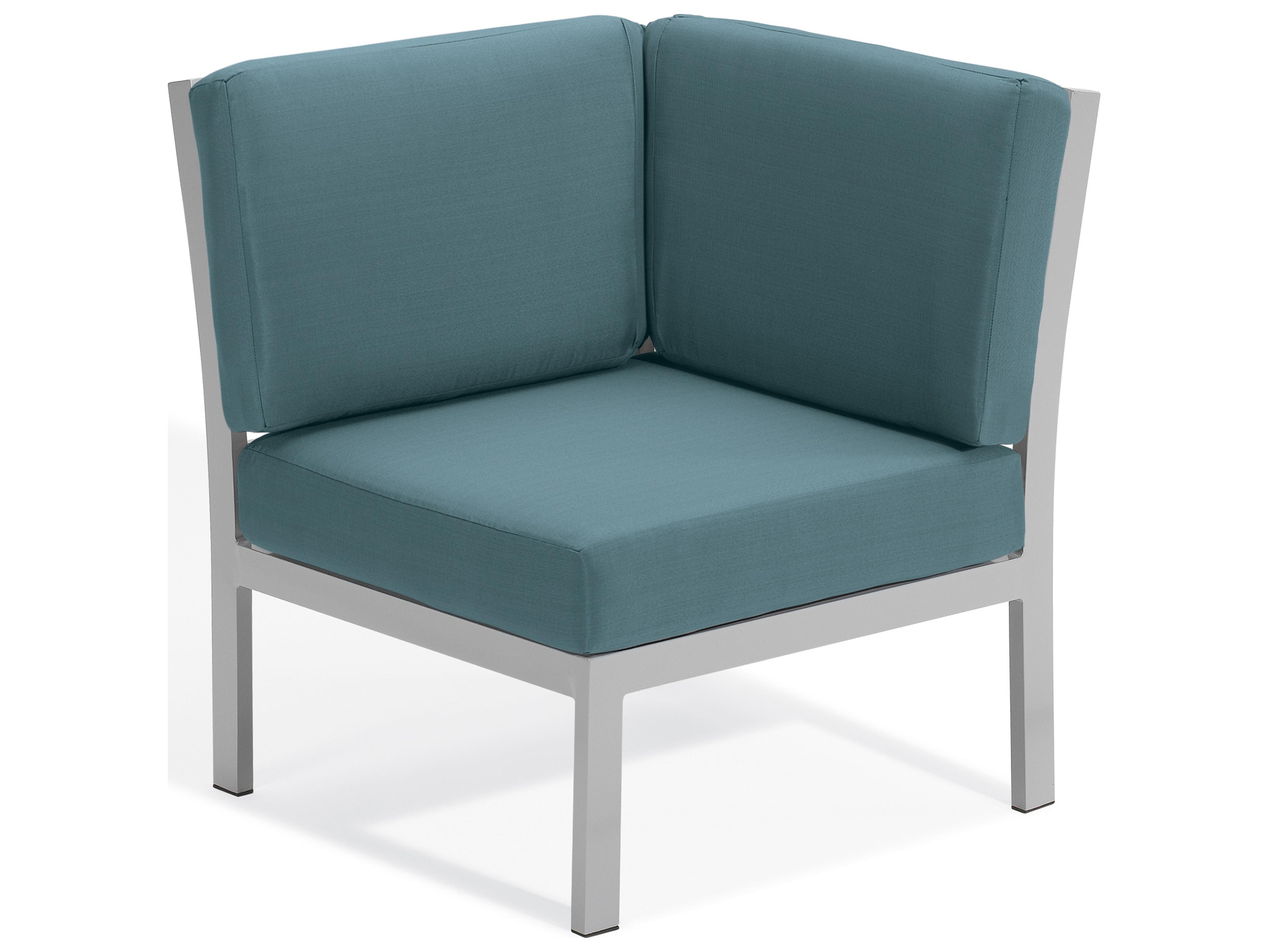 Travira Aluminum Flint Corner Outdoor Patio Lounge Chair with Ice Blue Cushions