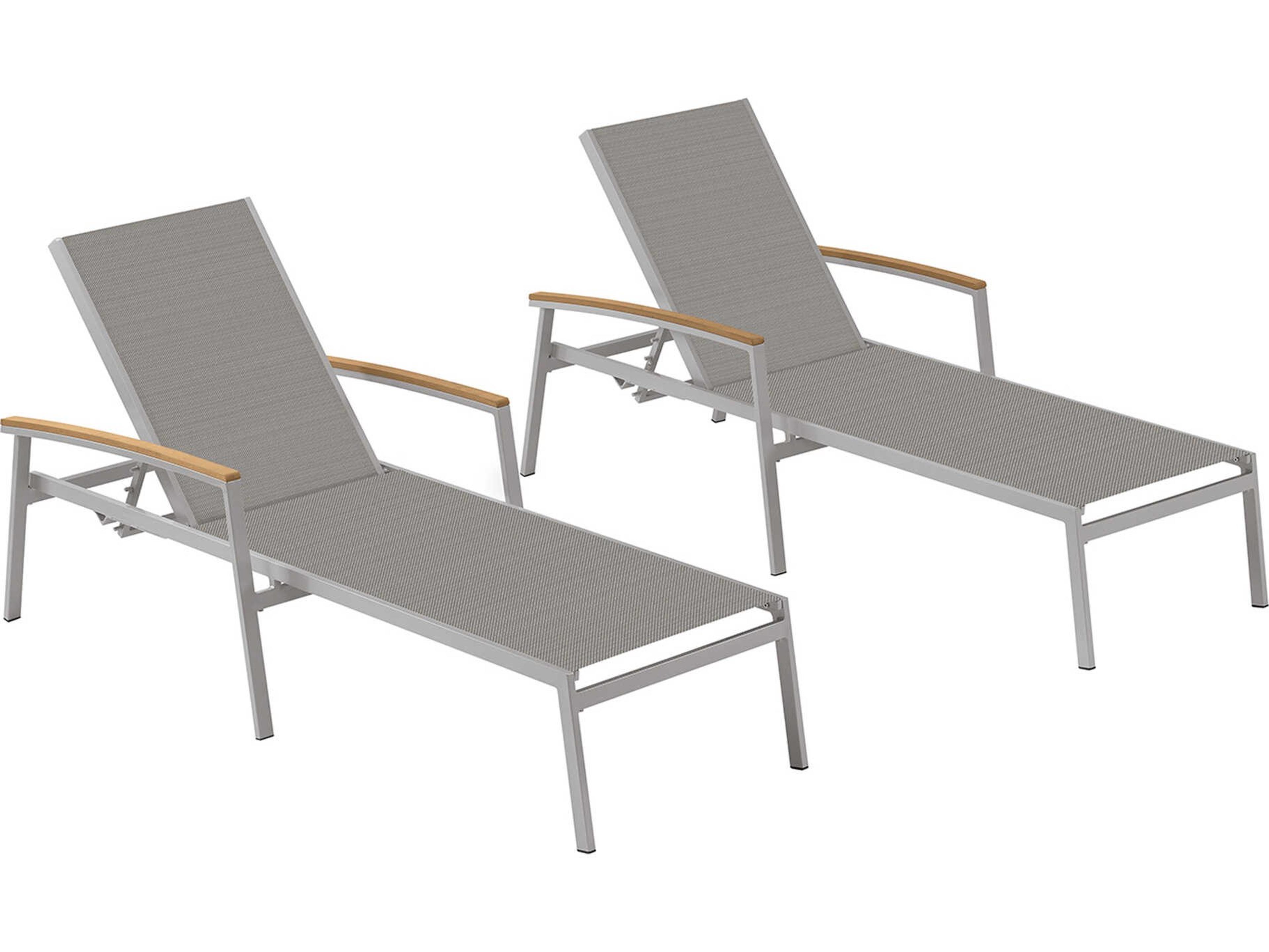Oxford Garden Travira Aluminum Sling Chaise Lounge Set of 2