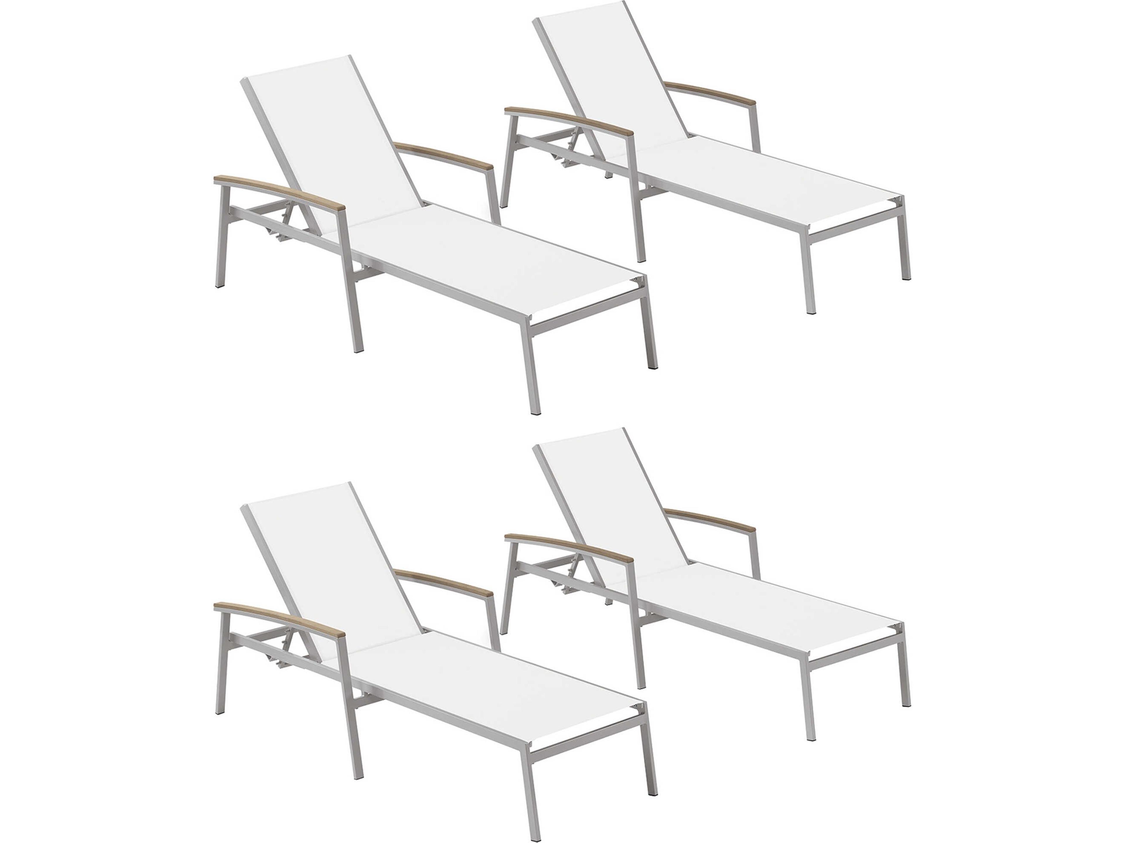 Oxford Garden Travira Aluminum Sling Chaise Lounge Set of 4