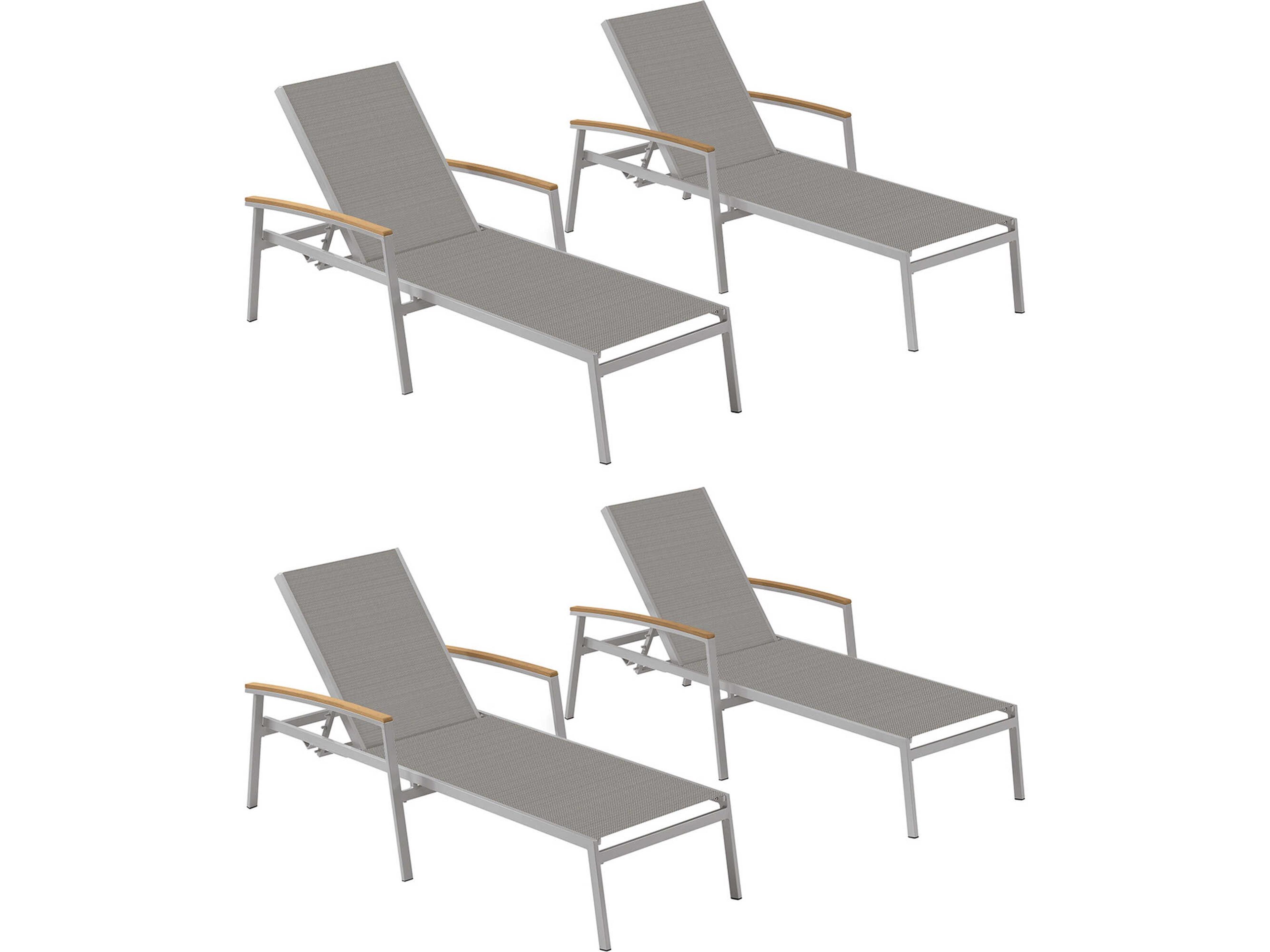 Oxford Garden Travira Aluminum Sling Chaise Lounge Set of 4