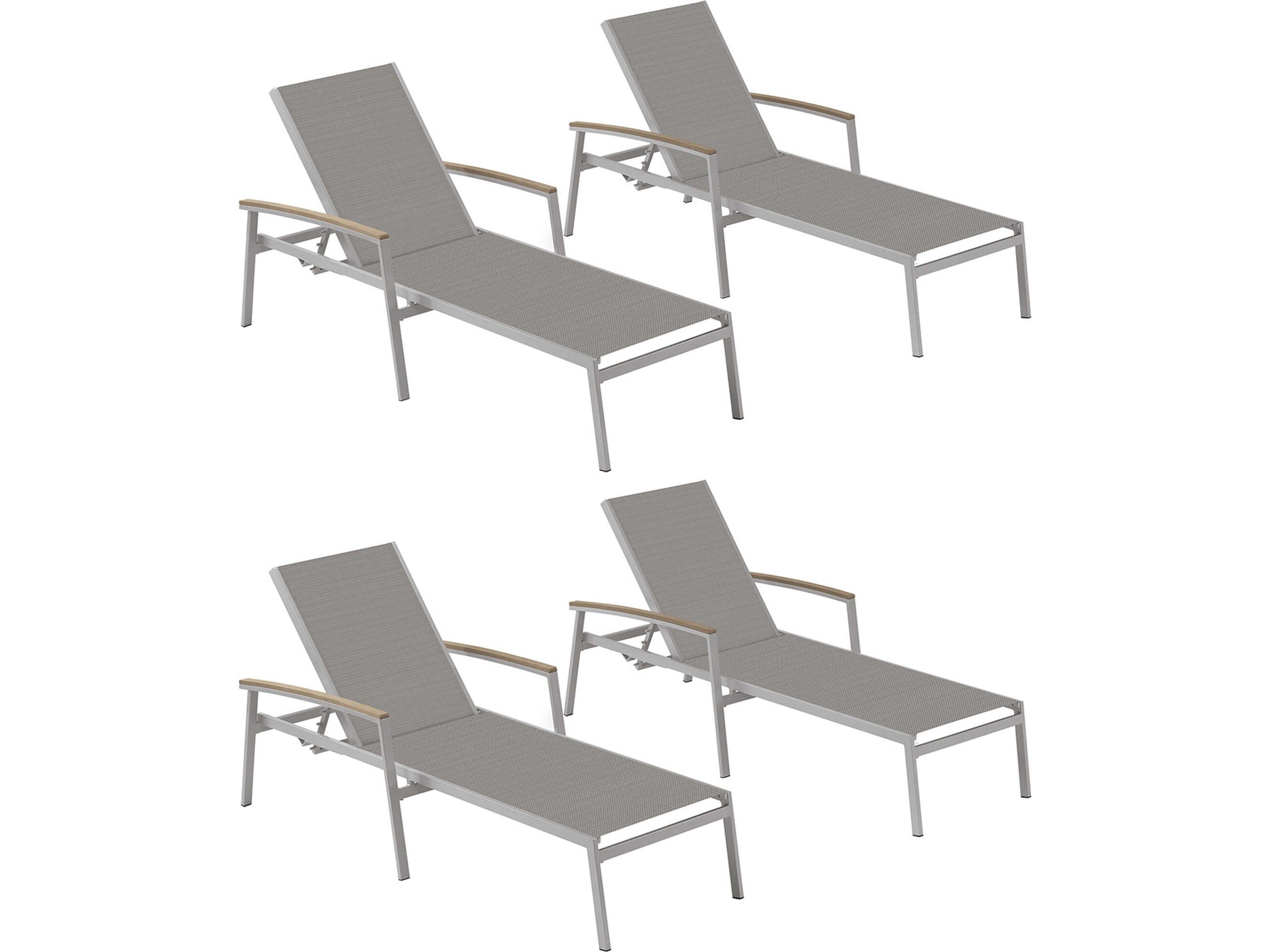 Oxford Garden Travira Aluminum Sling Chaise Lounge Set of 4