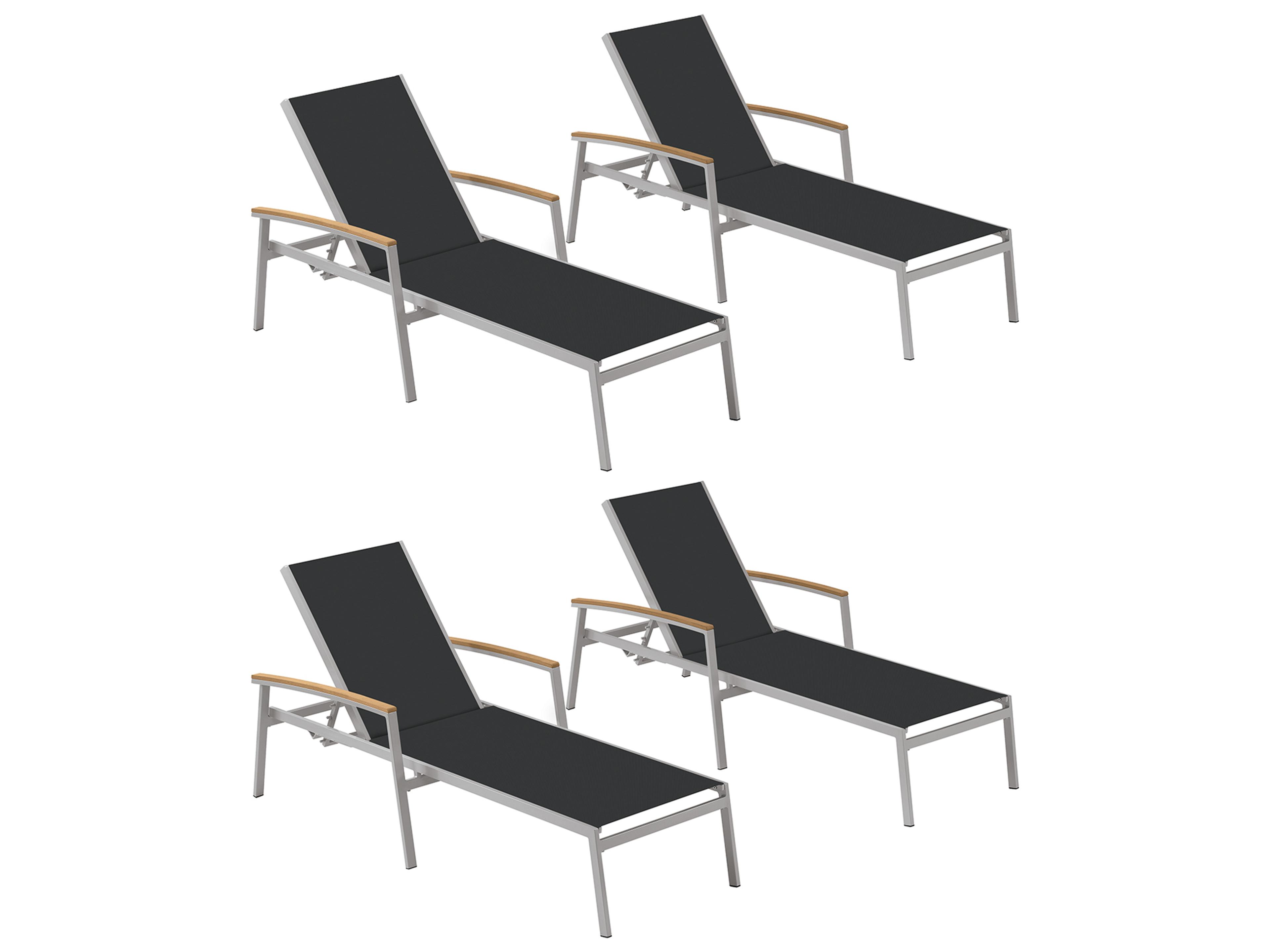 Travira Aluminum Flint Stackable Patio Chaise Lounge with Black Sling Set of 4