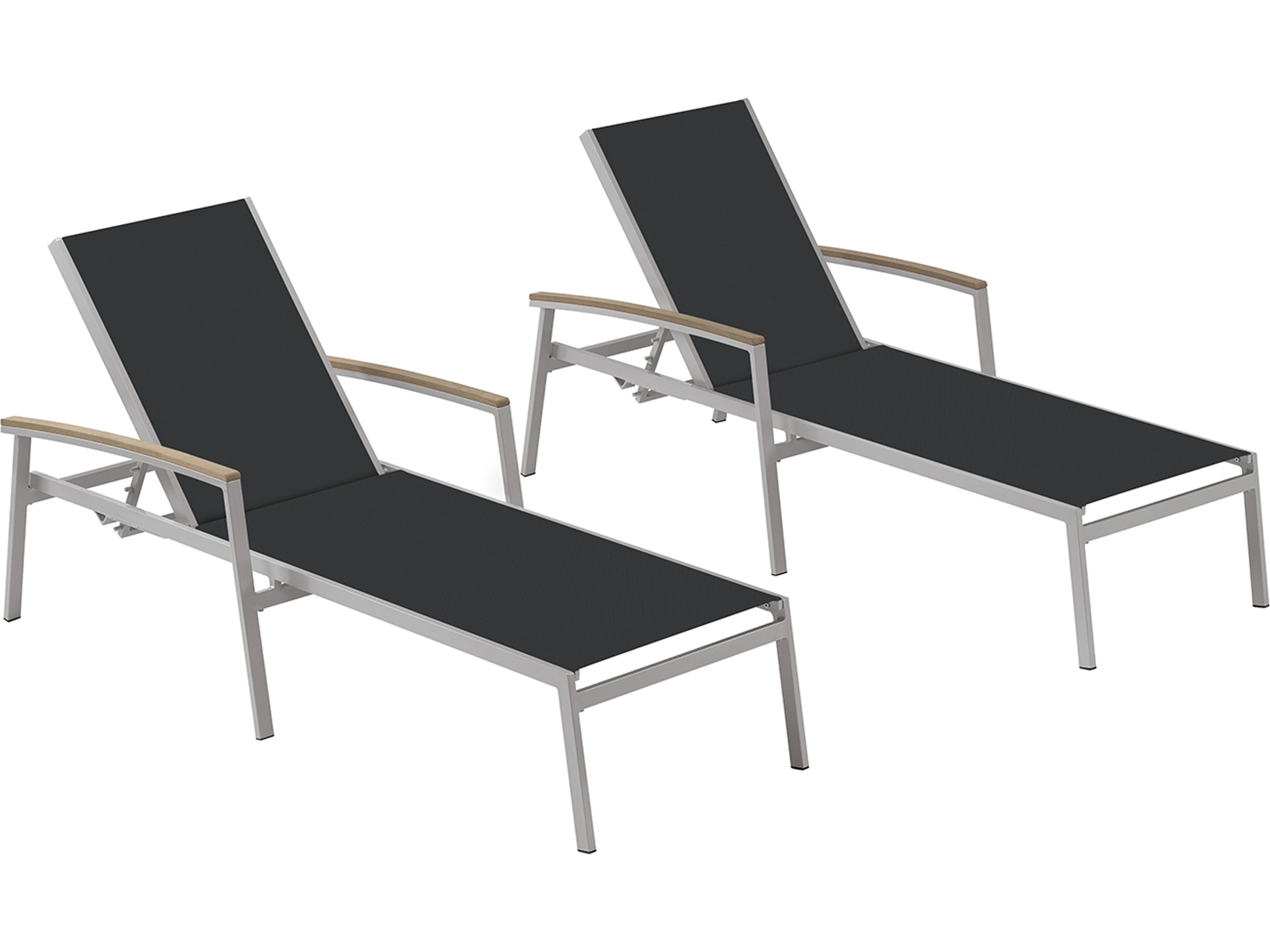 Travira Aluminum Flint Stackable Outdoor Chaise Lounge with Black Sling Set of 2
