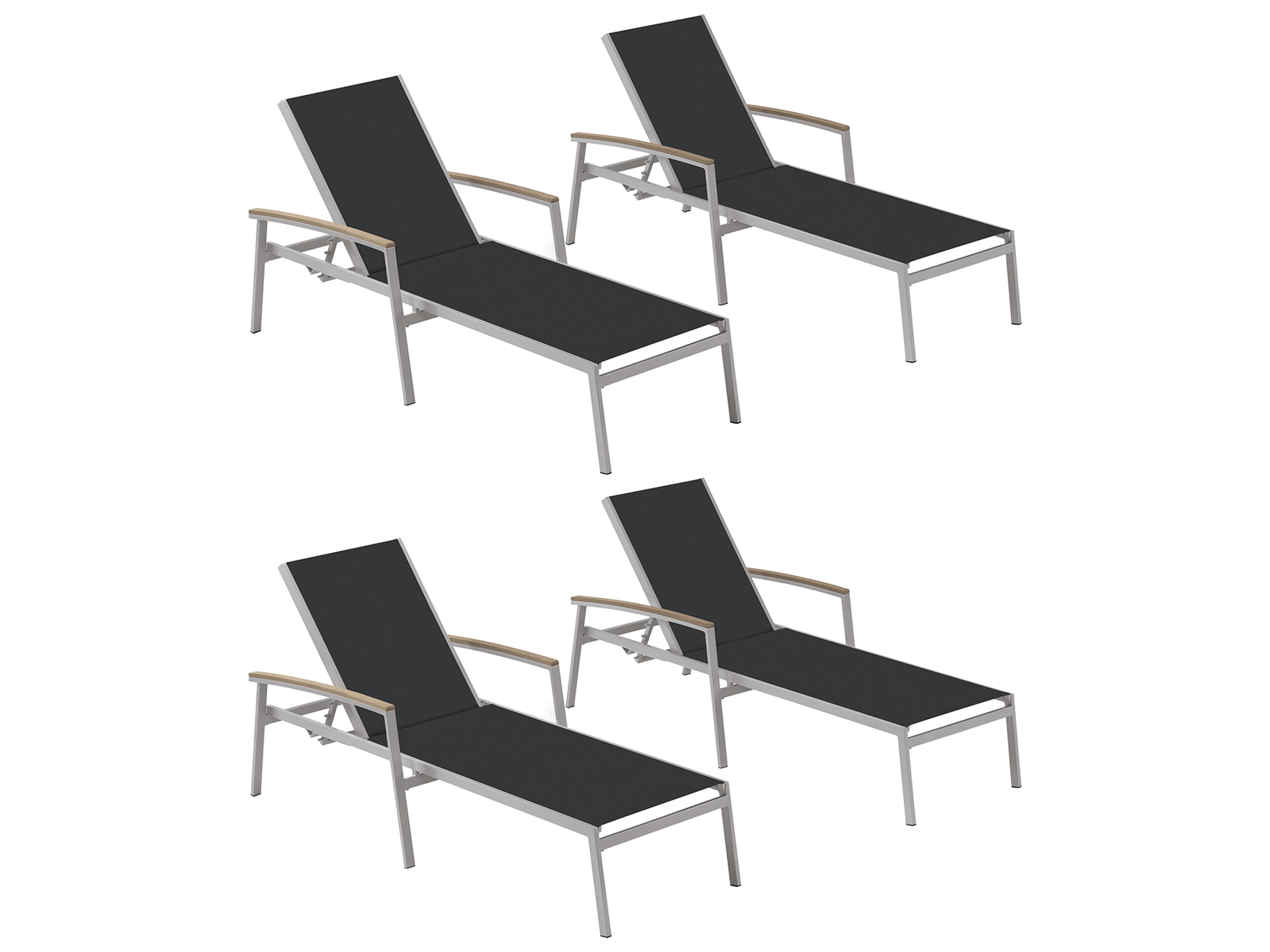 Travira Aluminum Flint Stackable Outdoor Patio Chaise Lounge with Black Sling Set of 4