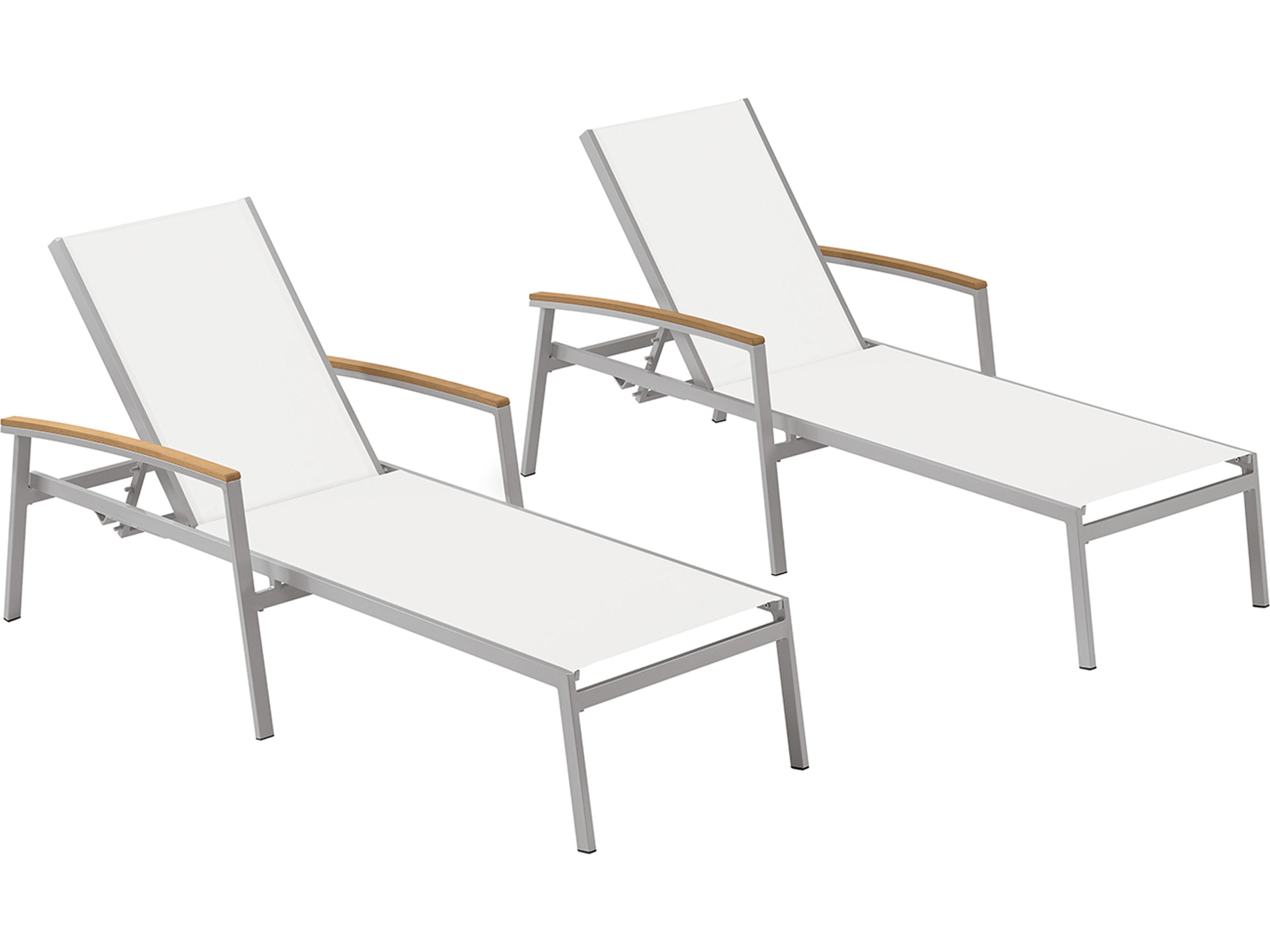 Travira Aluminum Flint Stackable Patio Chaise Lounge with Natural White Sling Set of 2