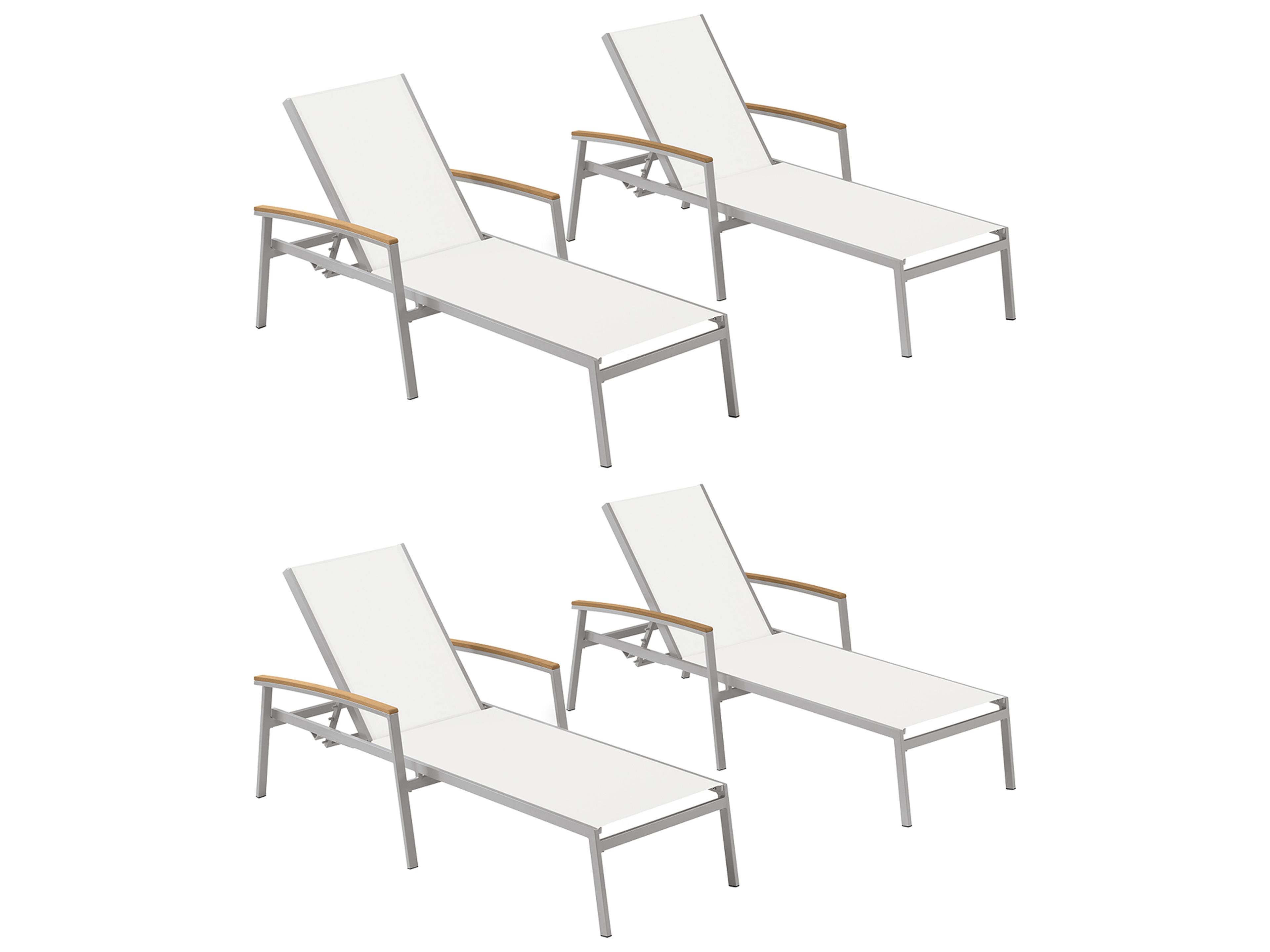 Travira Aluminum Flint Stackable Outdoor Chaise Lounge with Eggshell White Sling Set of 4