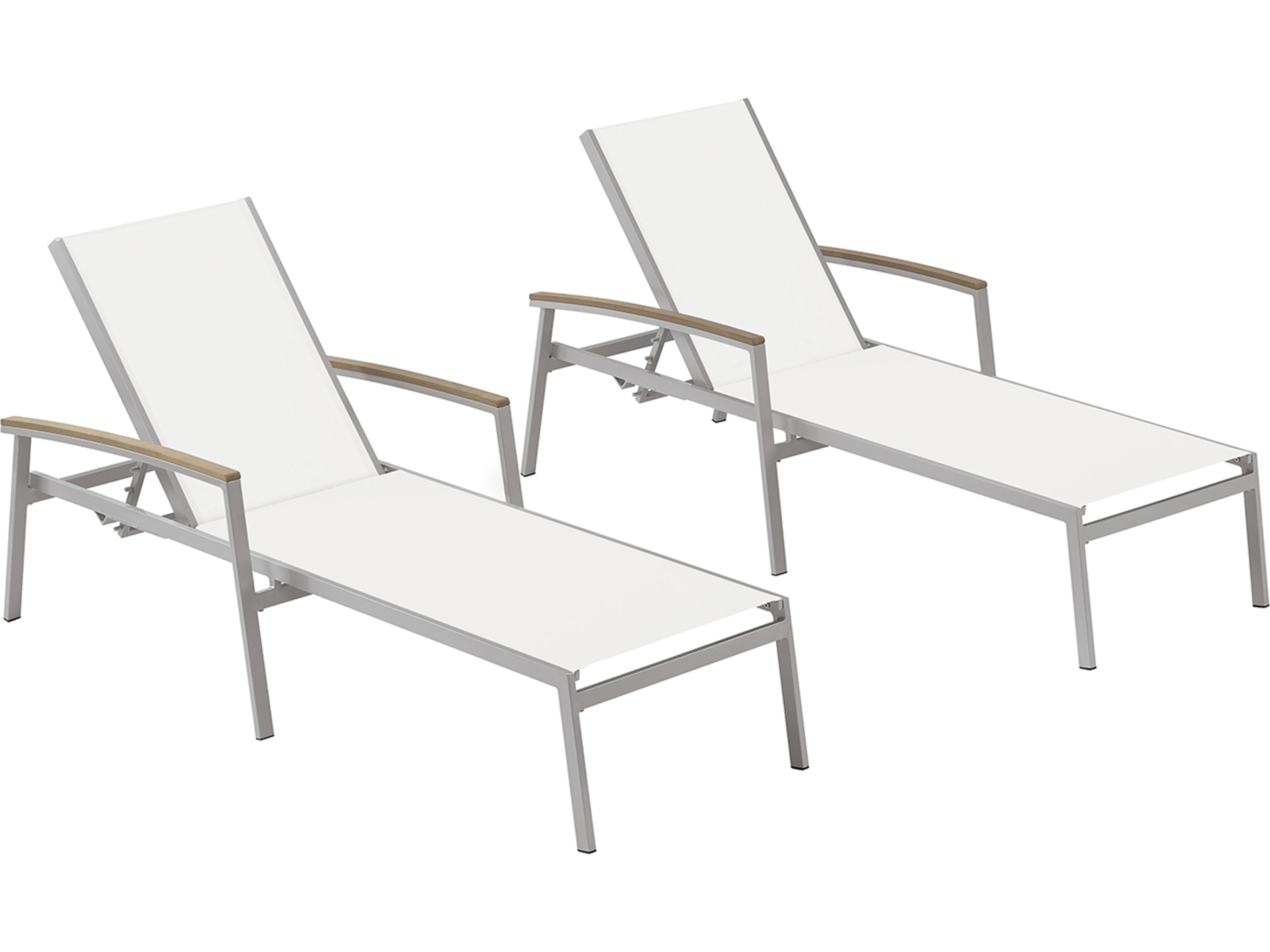 Travira Aluminum Flint Stackable Outdoor Patio Chaise Lounge with Eggshell White Sling Set of 2
