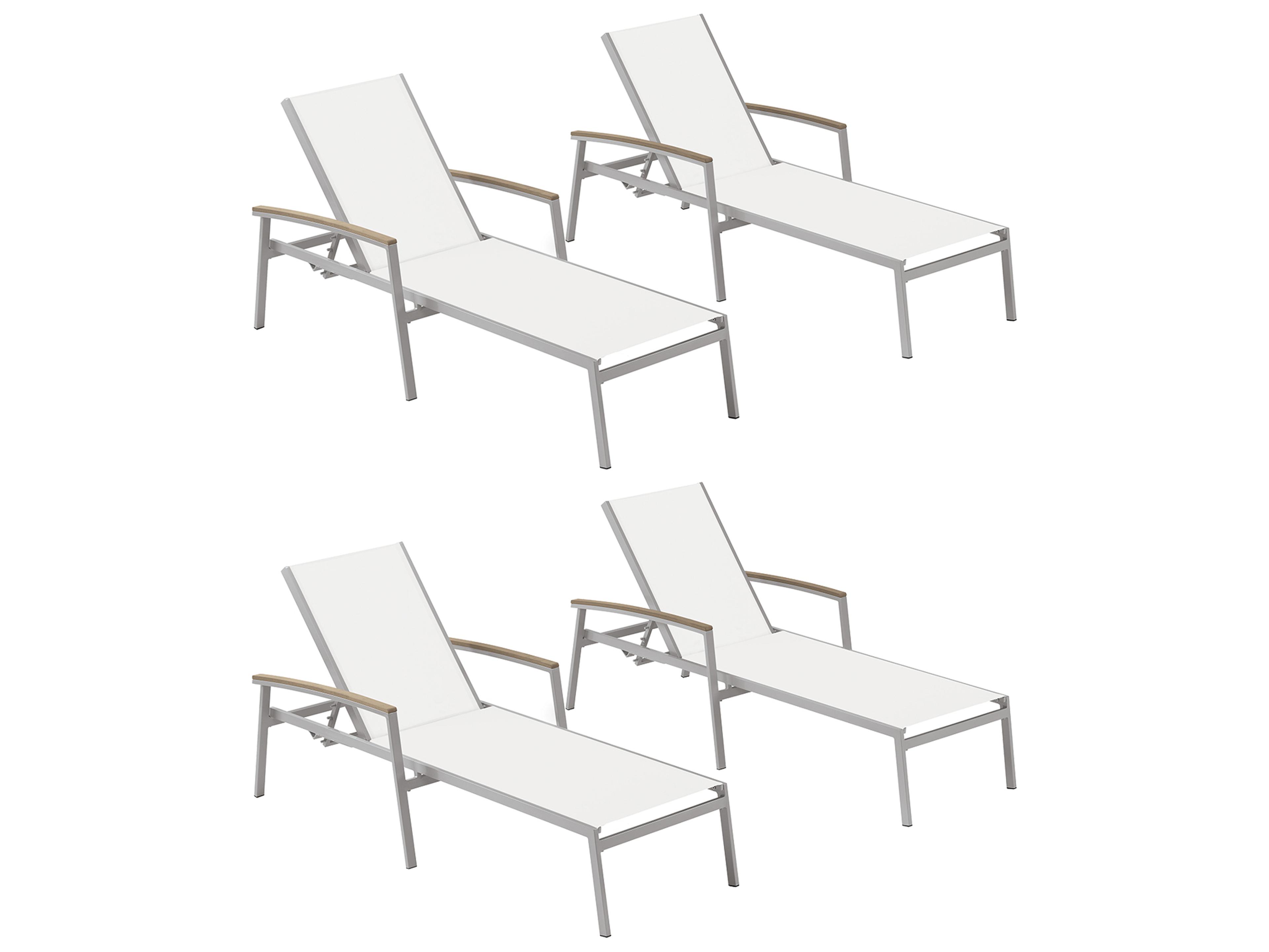 Travira Aluminum Flint Stackable Patio Chaise Lounge with Eggshell White Sling Set of 4
