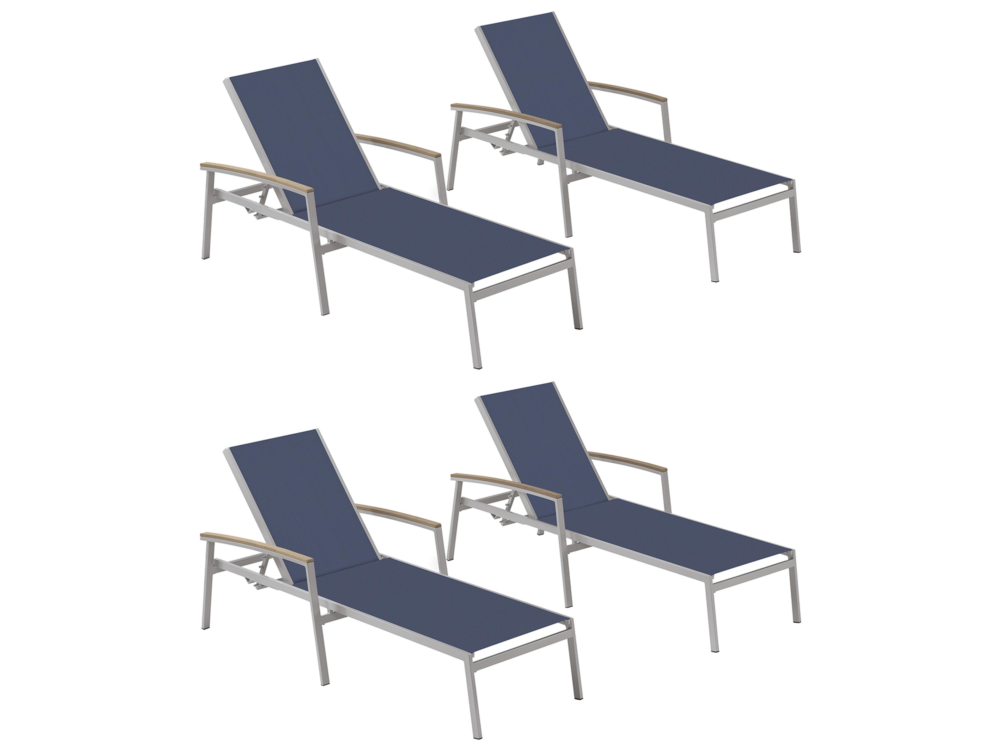 Travira Aluminum Flint Stackable Outdoor Patio Chaise Lounge with Ink Pen Sling Set of 4