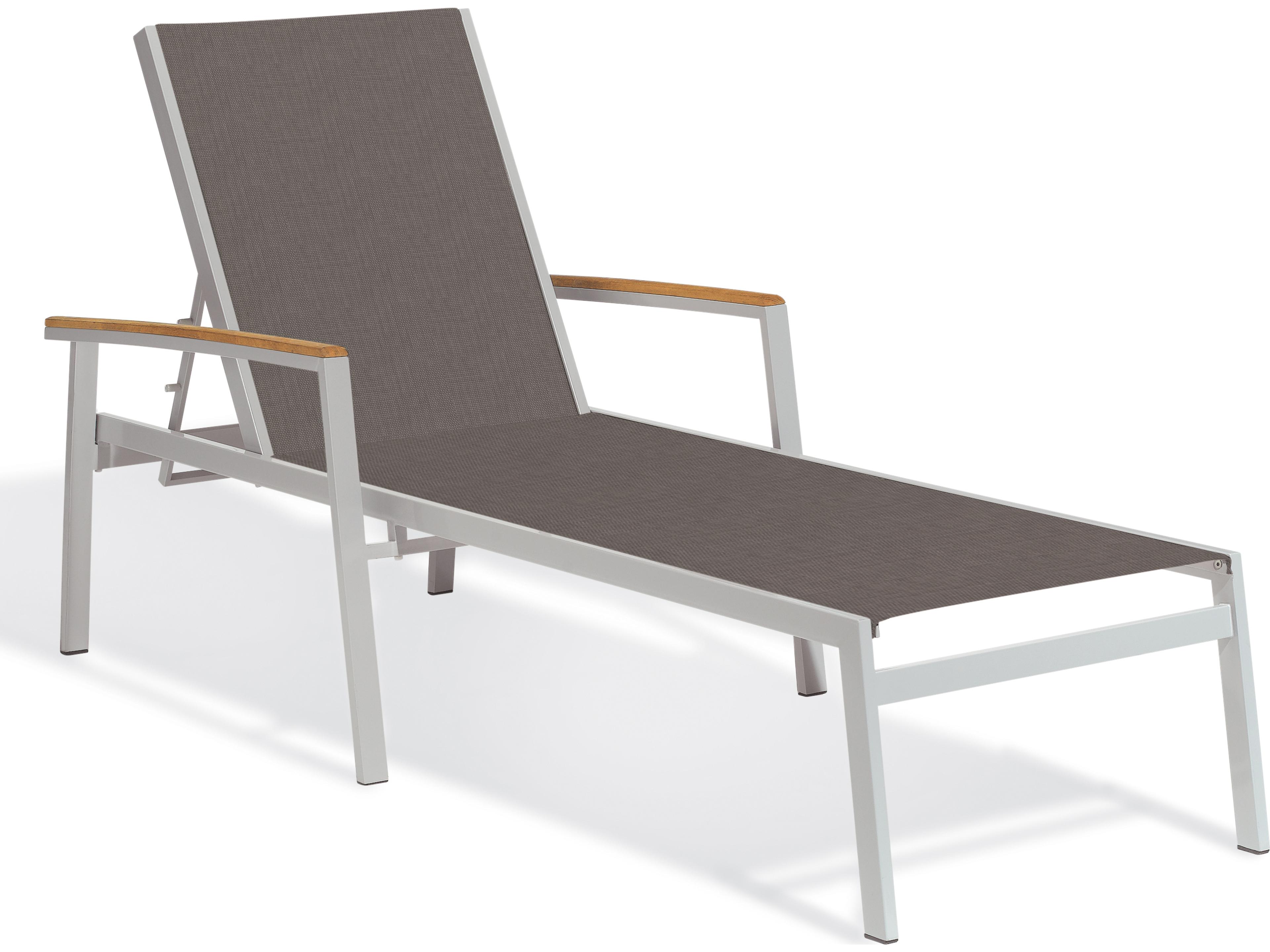 Oxford Garden Travira Aluminum Flint Stackable Outdoor Chaise Lounge with Cocoa Sling Set of 2