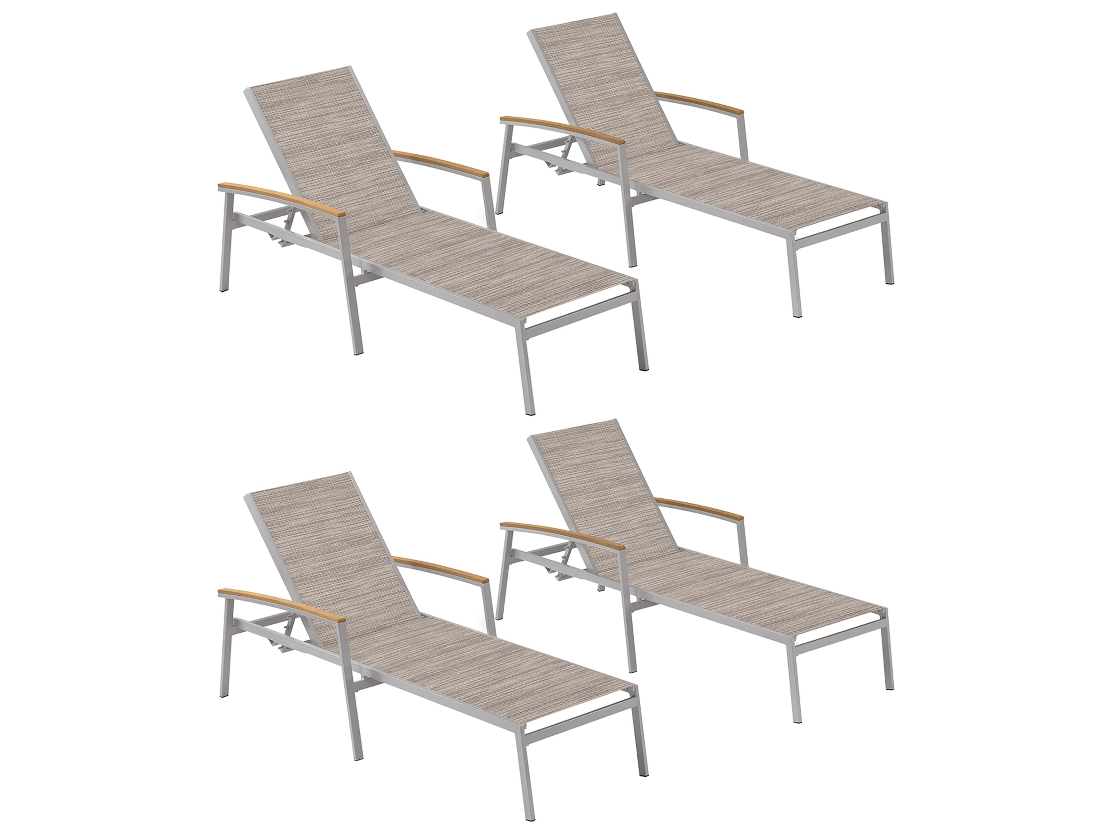 Travira Aluminum Flint Stackable Outdoor Chaise Lounge with Bellows Sling Set of 4