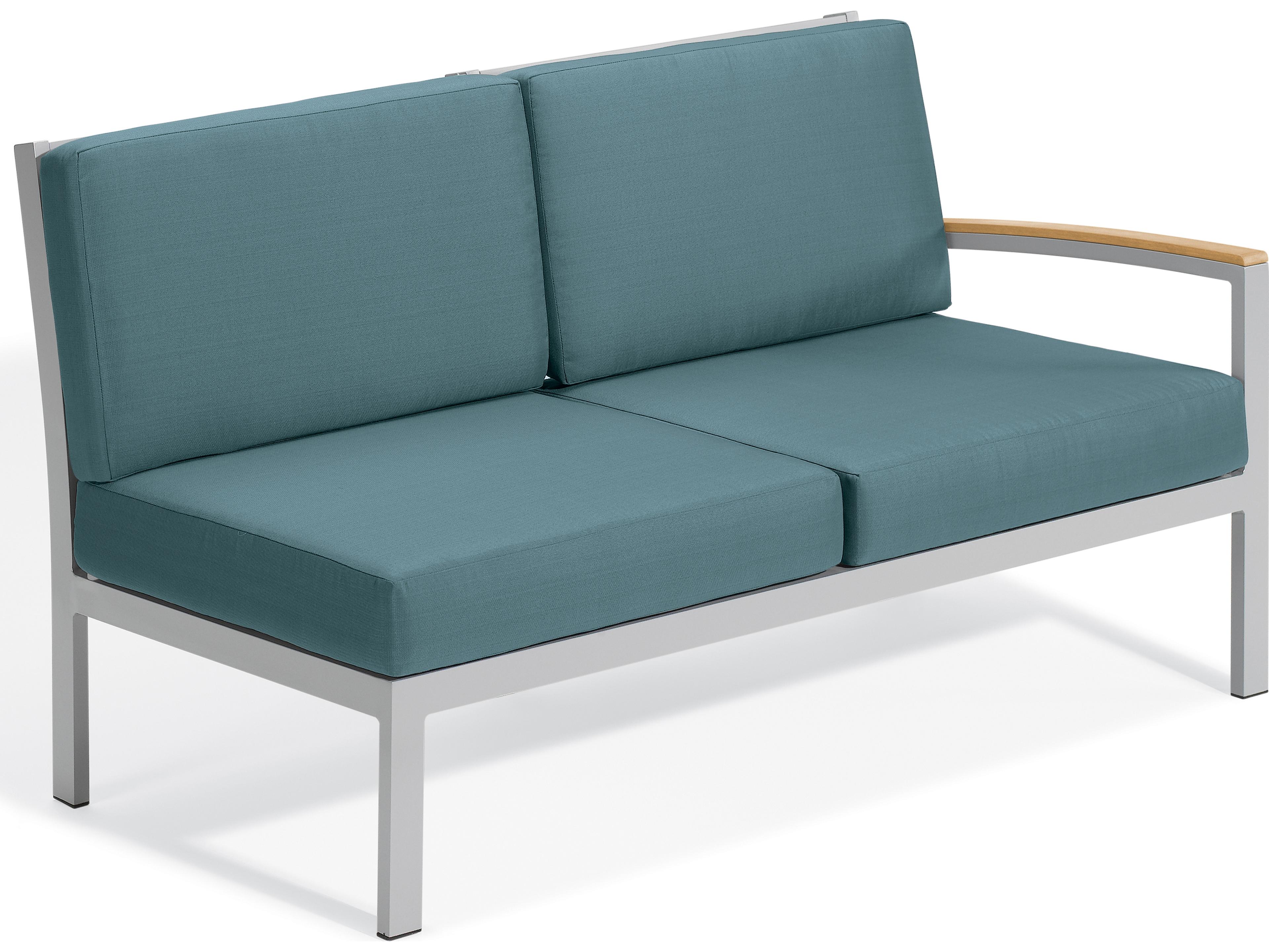Travira Aluminum Flint Left Arm Outdoor Loveseat with Ice Blue Cushions