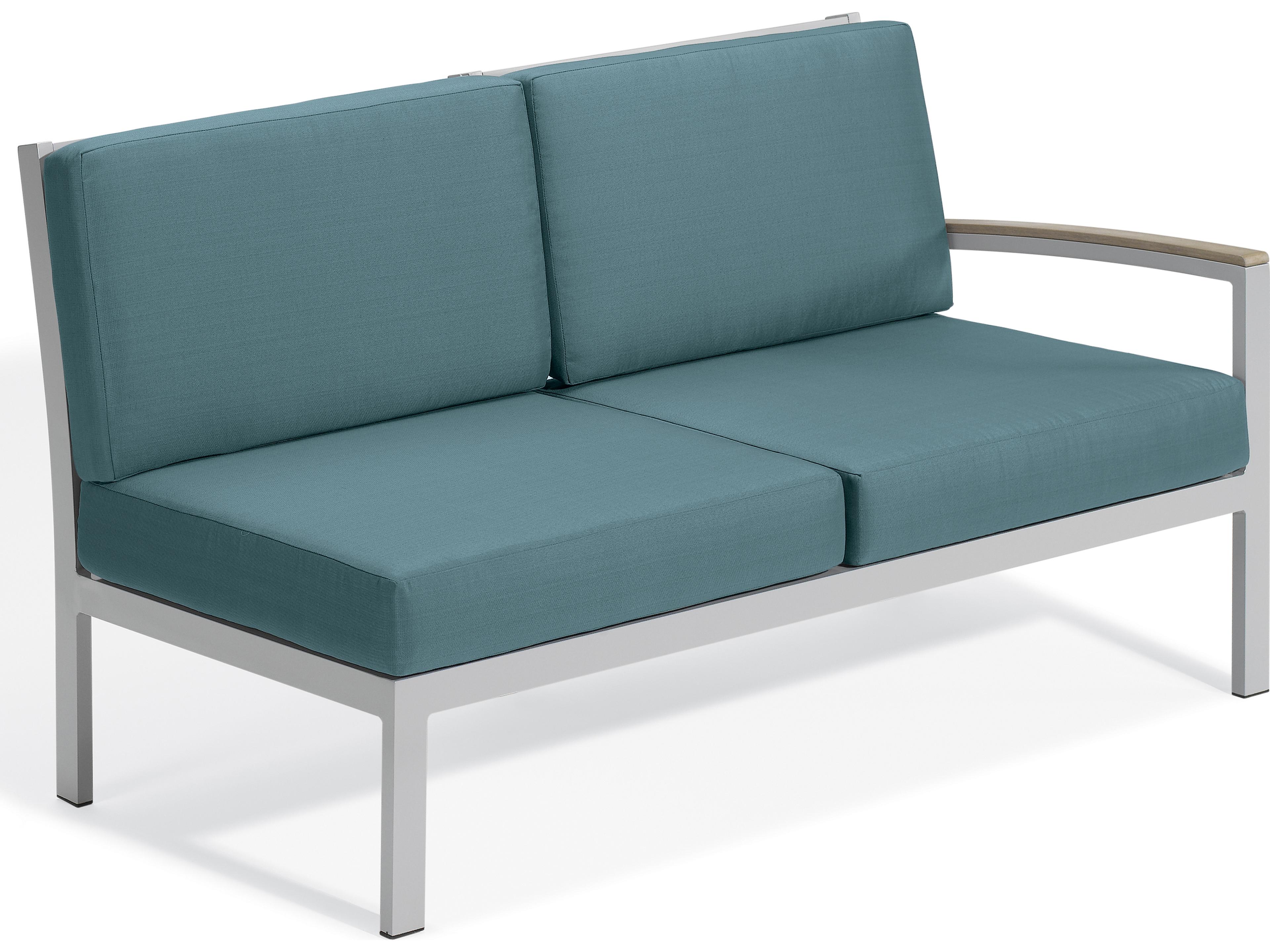 Travira Aluminum Flint Left Arm Outdoor Loveseat with Ice Blue Cushions