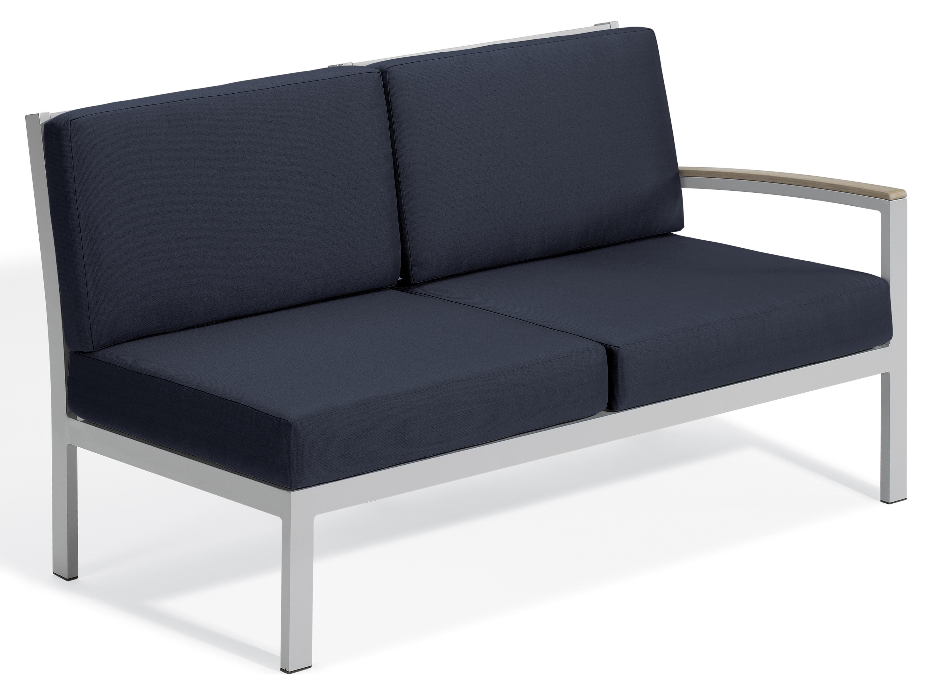 Travira Aluminum Flint Left Arm Outdoor Patio Loveseat with Midnight Blue Cushions