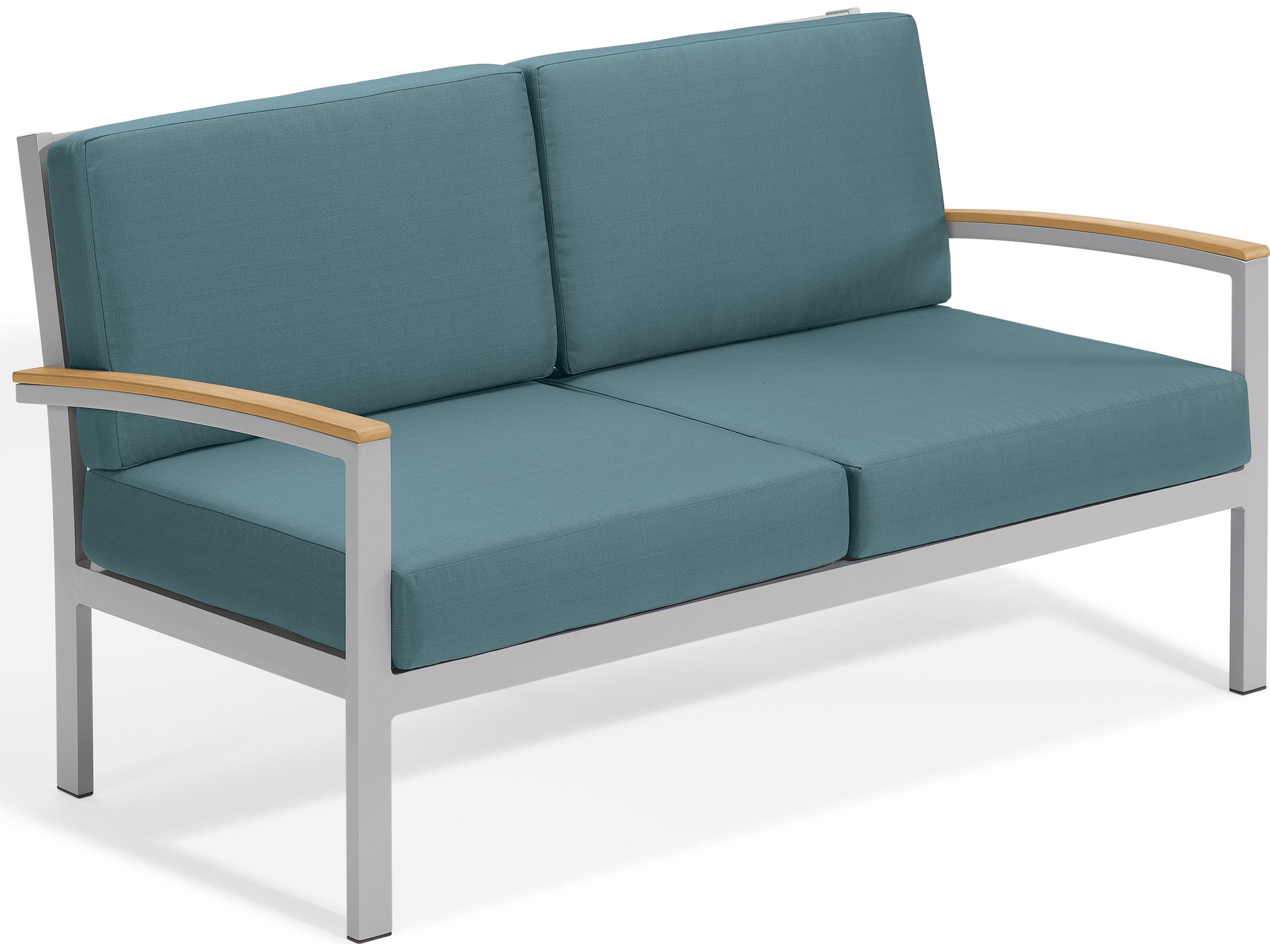 Travira Aluminum Flint Outdoor Loveseat with Ice Blue Cushions