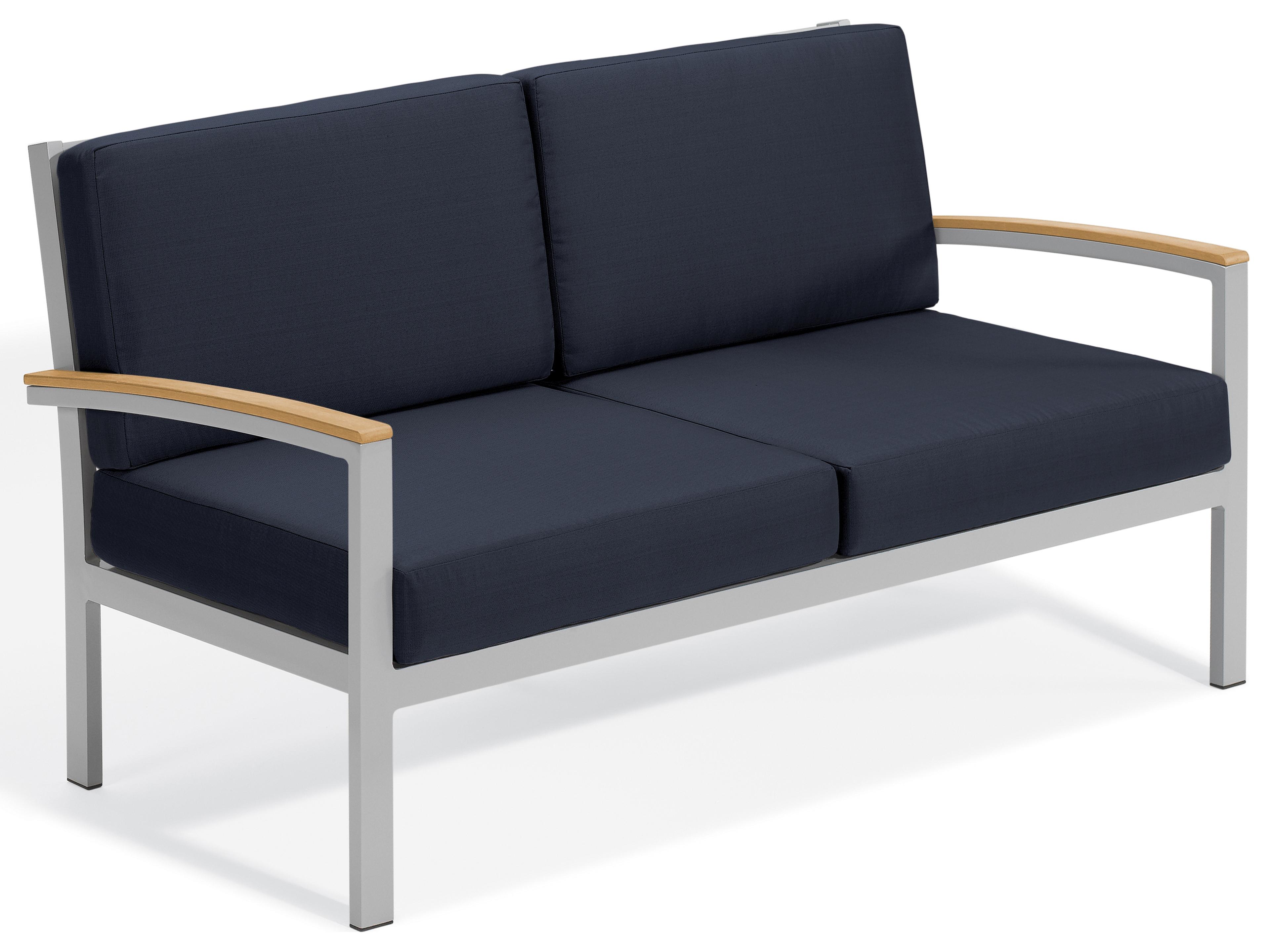 Travira Aluminum Flint Outdoor Patio Loveseat with Midnight Blue Cushions