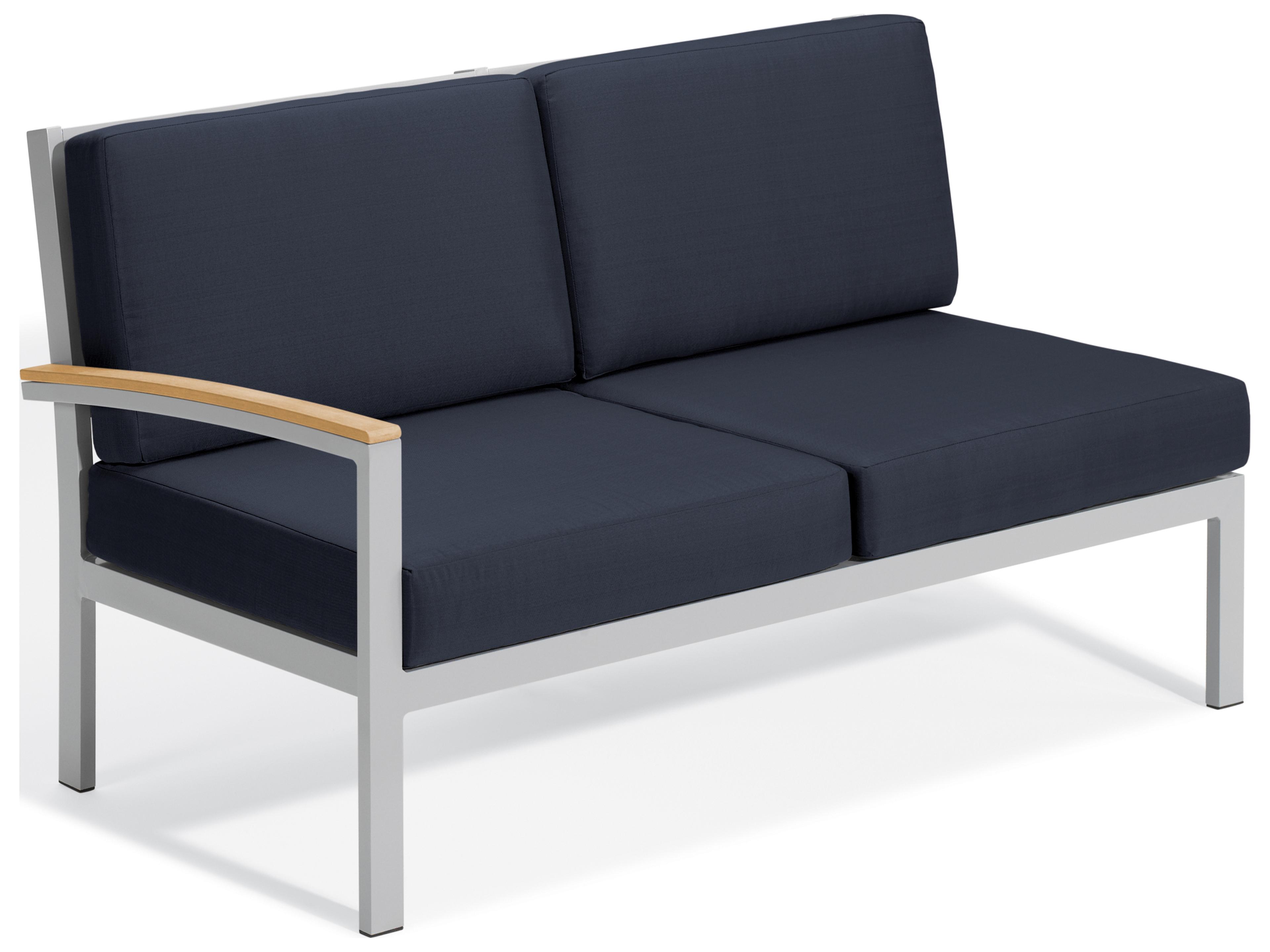 Travira Aluminum Flint Right Arm Outdoor Patio Loveseat with Midnight Blue Cushions