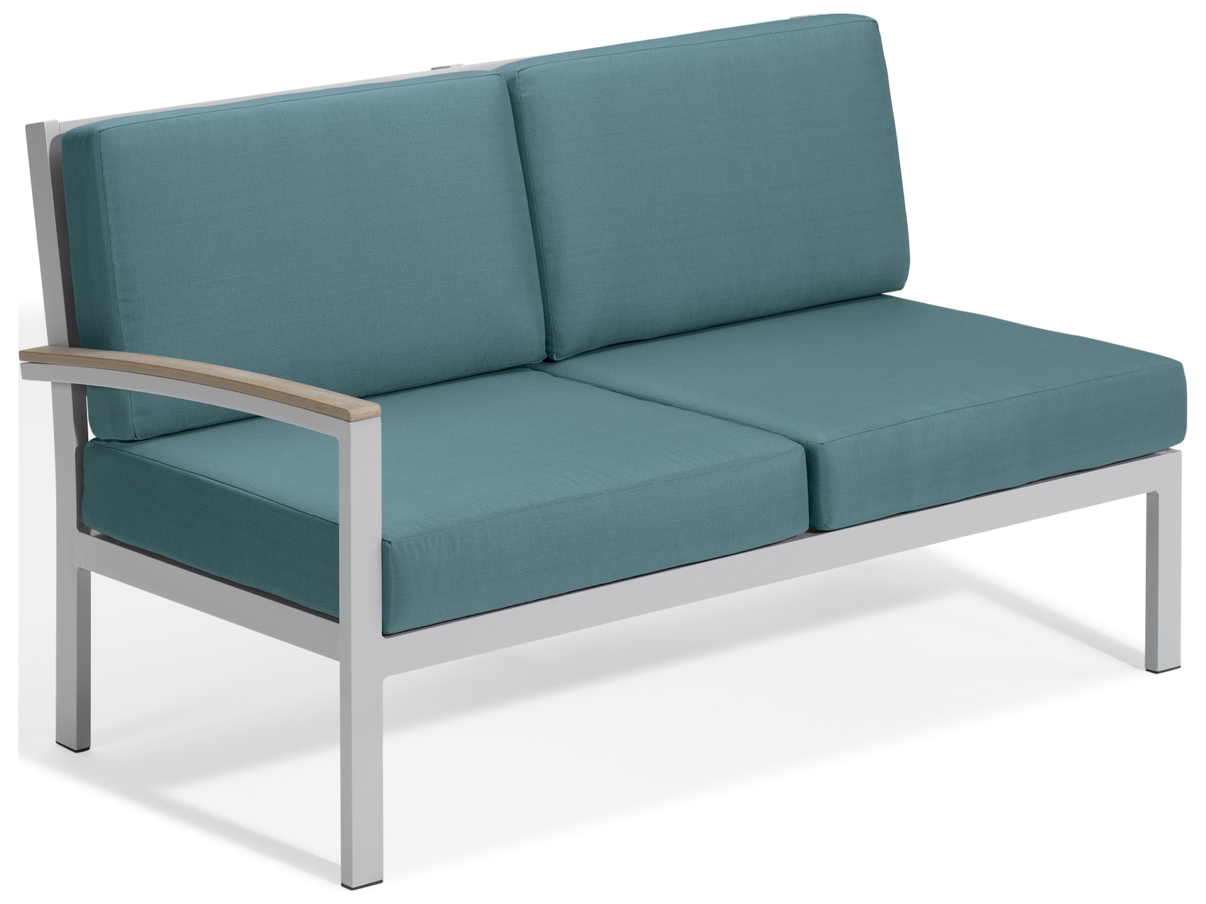 Travira Aluminum Flint Right Arm Outdoor Loveseat with Ice Blue Cushions