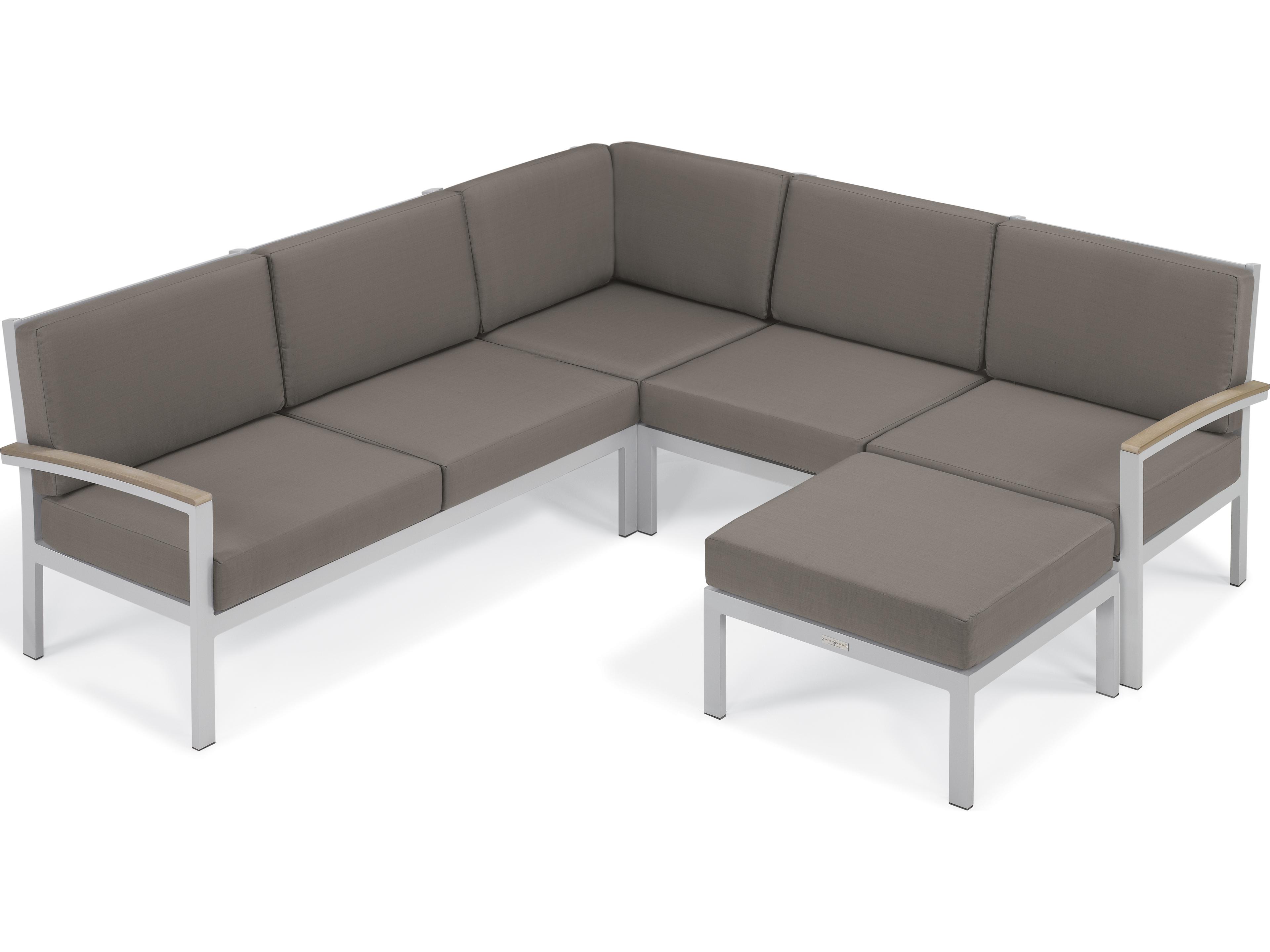 Oxford Garden Travira Aluminum Flint Right Arm Patio Loveseat with Stone Cushions